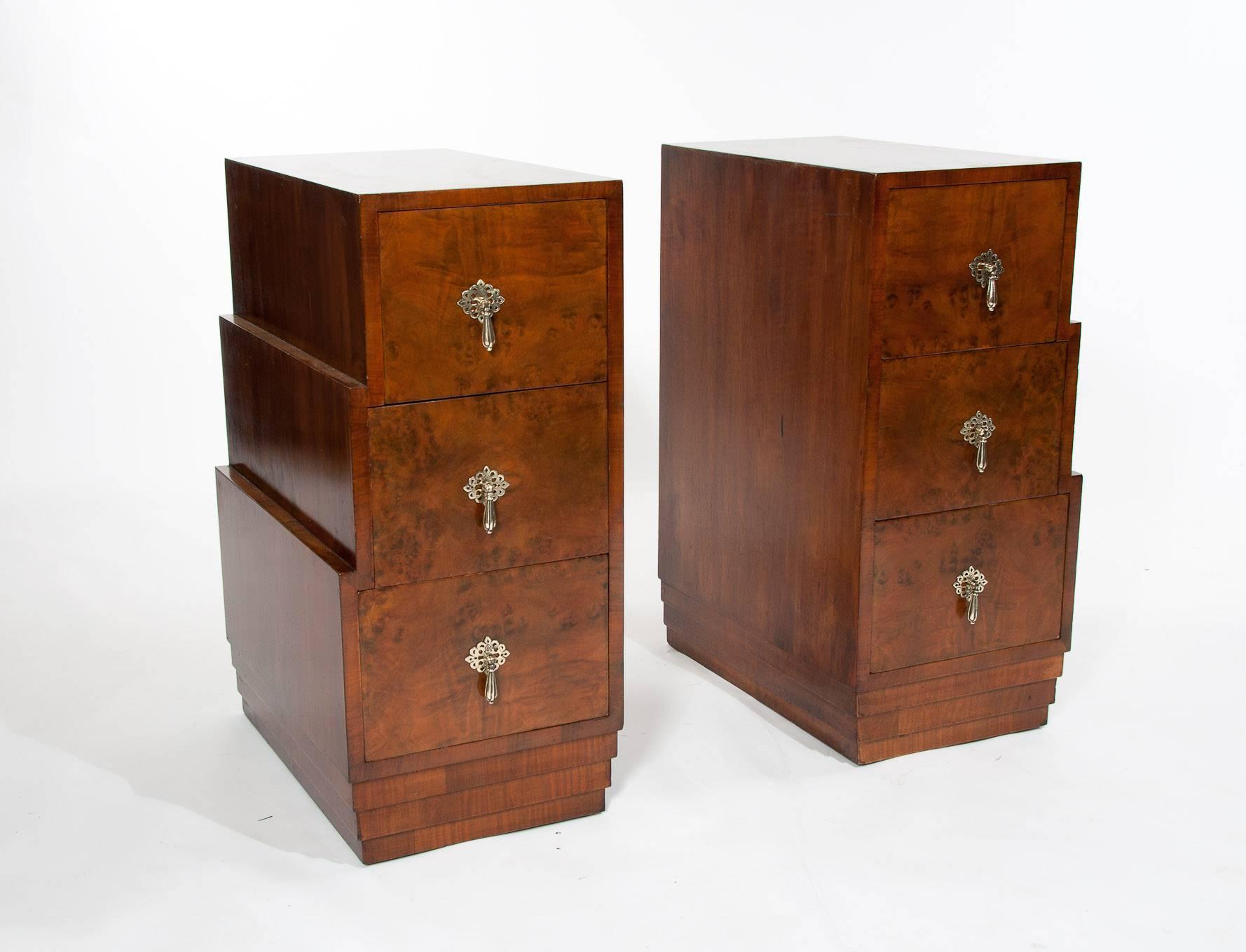 Pair of Stepped Art Deco Bedside Cabinets 4