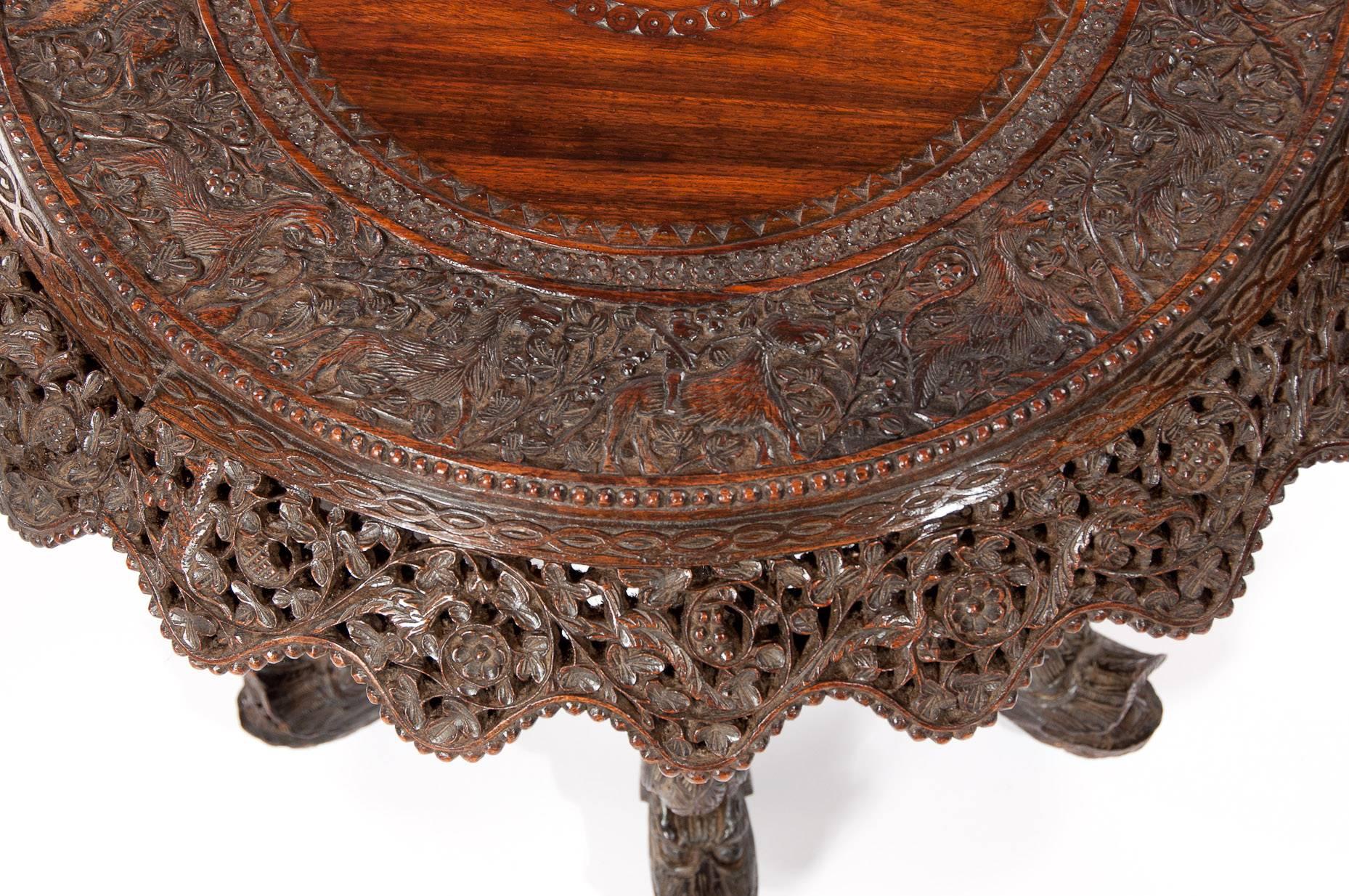 Impressive 19th Century Anglo-Indian Carved Revolving Occasional Table 2