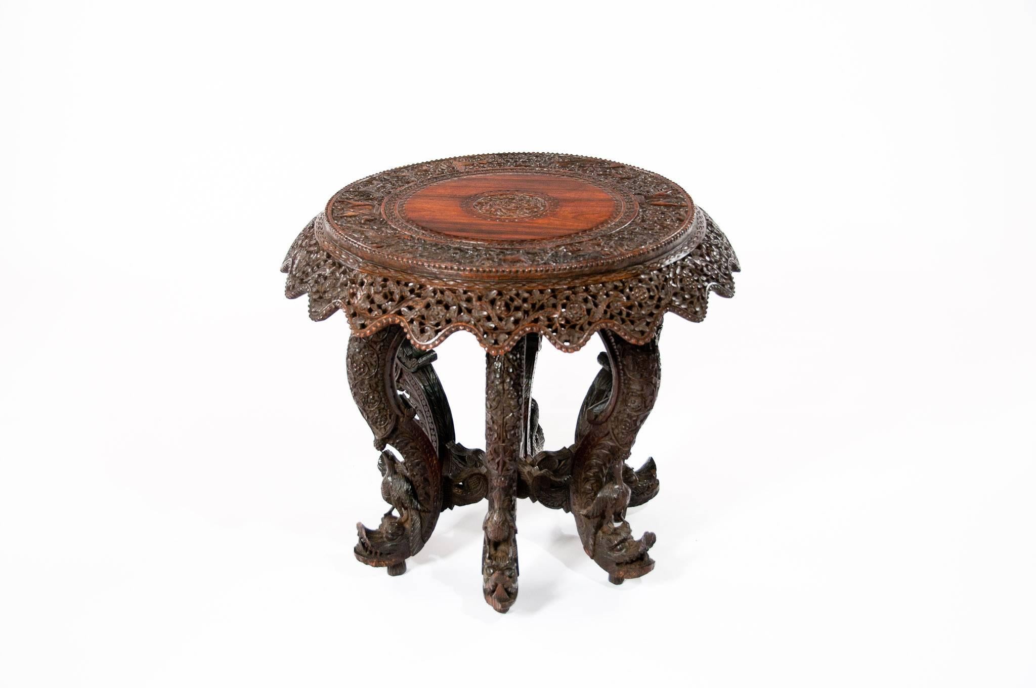 Impressive 19th Century Anglo-Indian Carved Revolving Occasional Table In Excellent Condition In Benington, Herts