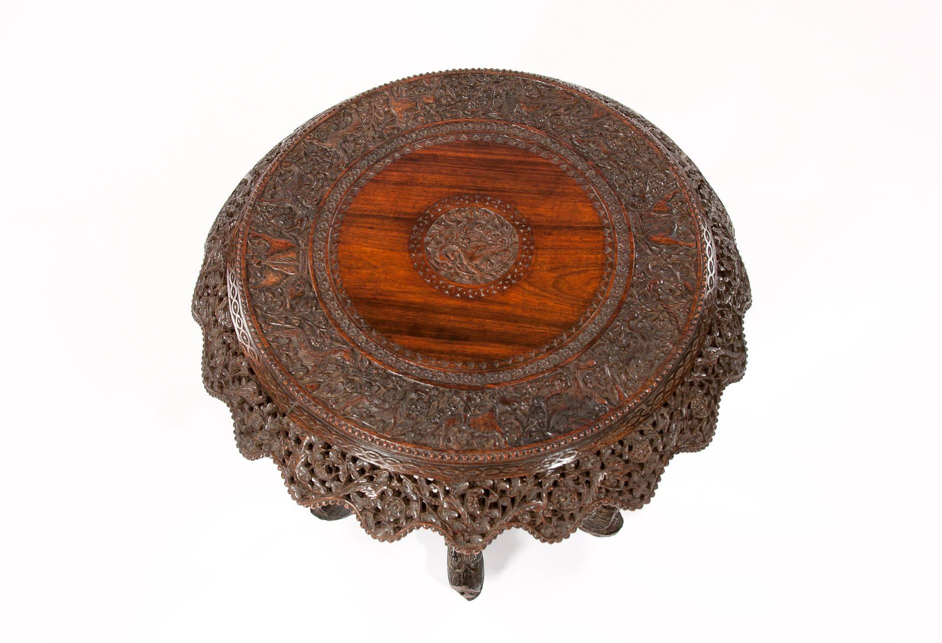 Impressive 19th Century Anglo-Indian Carved Revolving Occasional Table 3