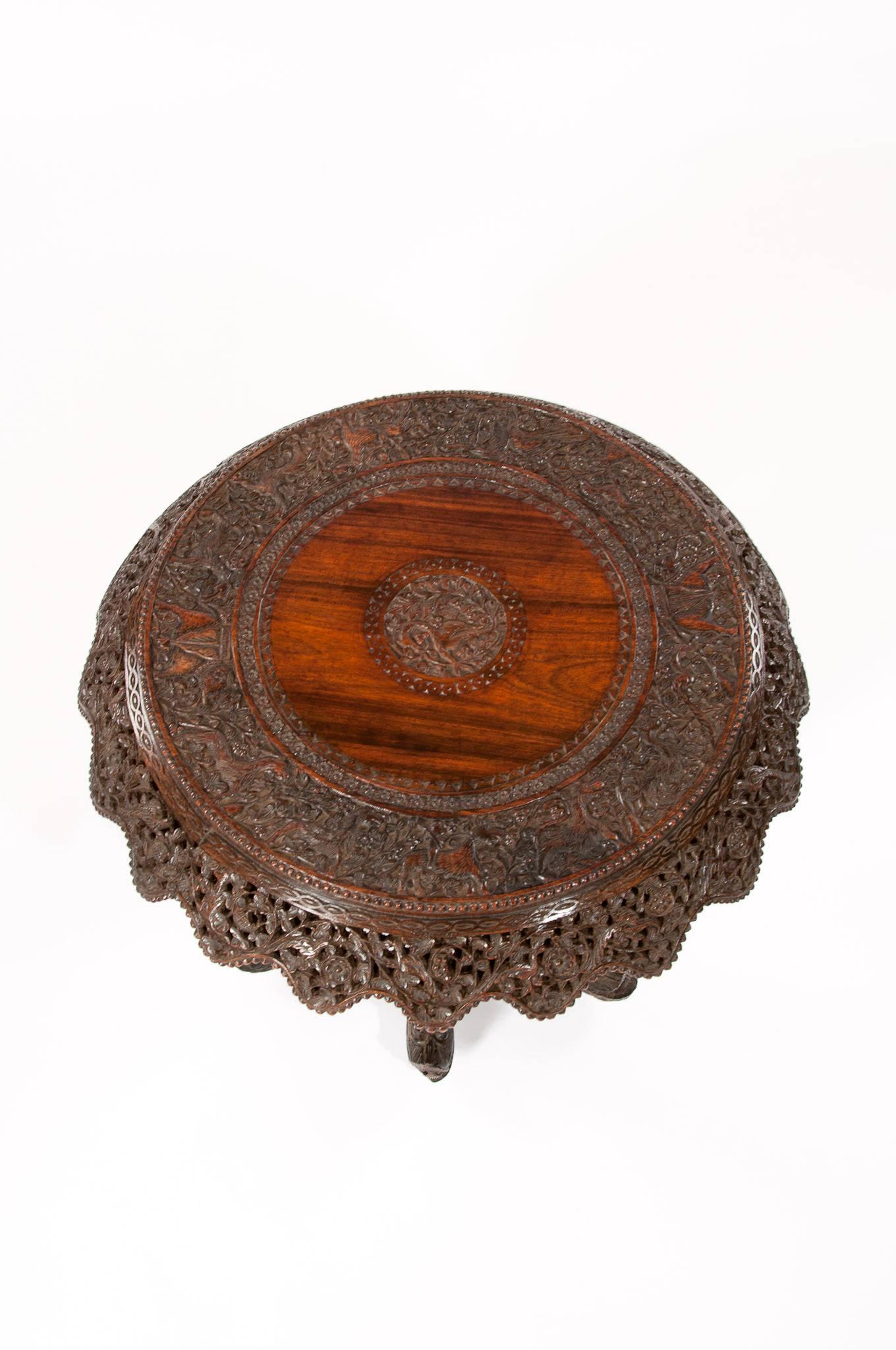 Impressive 19th Century Anglo-Indian Carved Revolving Occasional Table 4