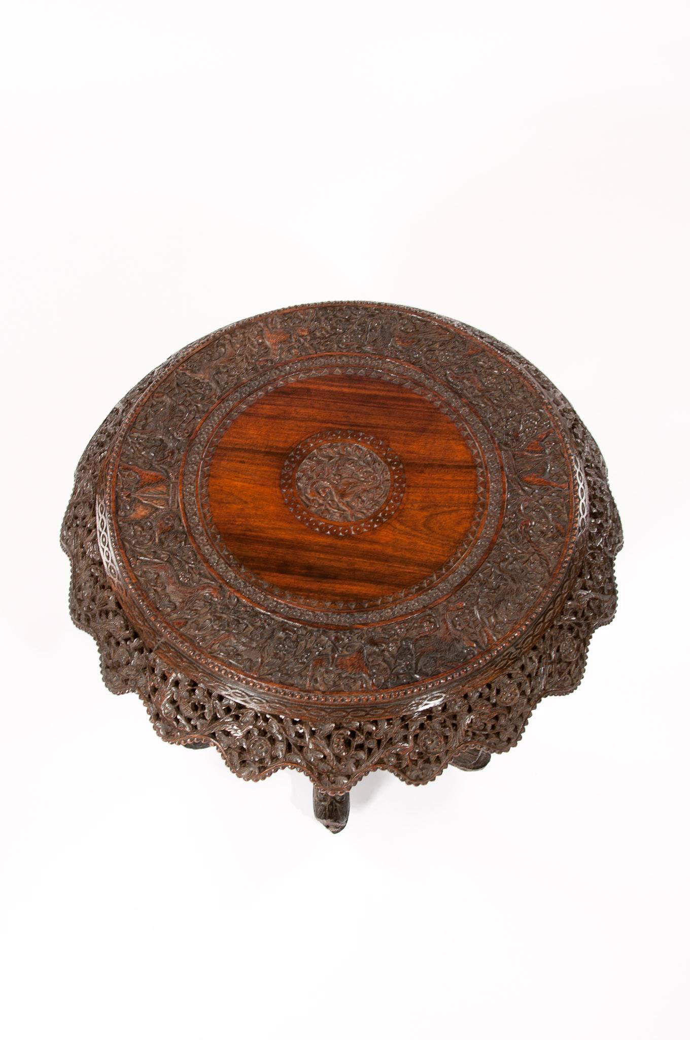 Impressive 19th Century Anglo-Indian Carved Revolving Occasional Table 4