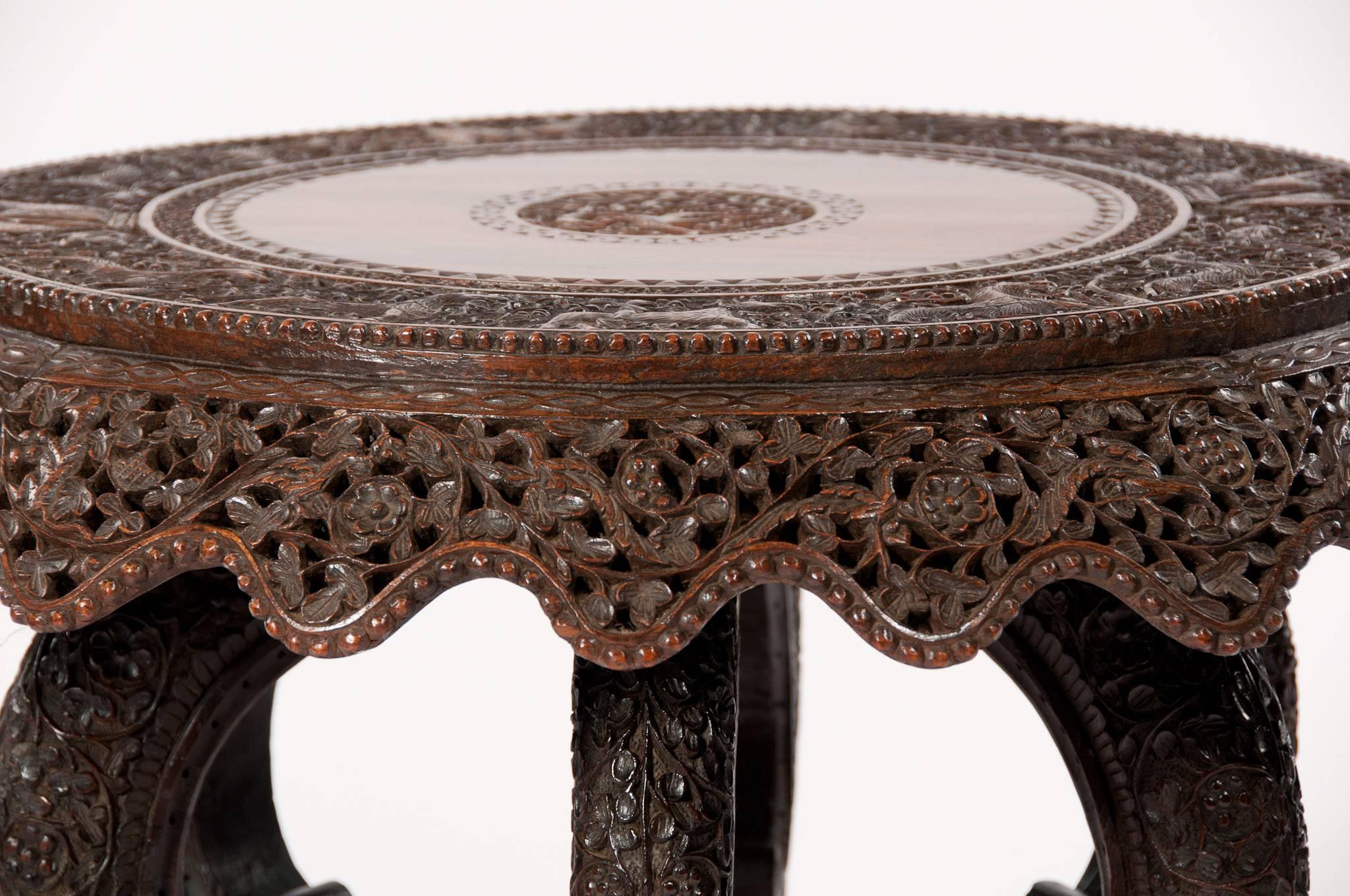 Impressive 19th Century Anglo-Indian Carved Revolving Occasional Table 5