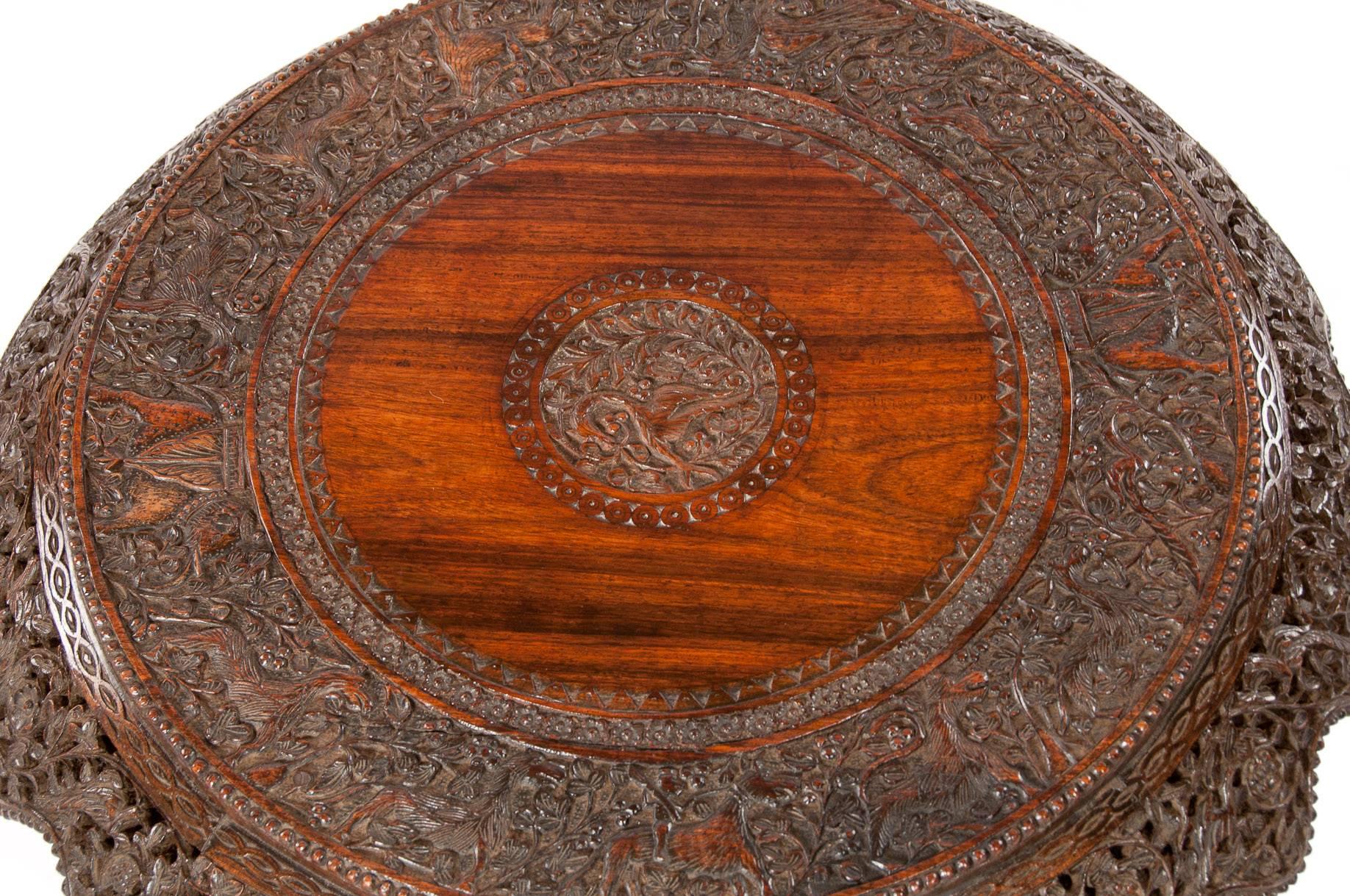 Impressive 19th Century Anglo-Indian Carved Revolving Occasional Table 6