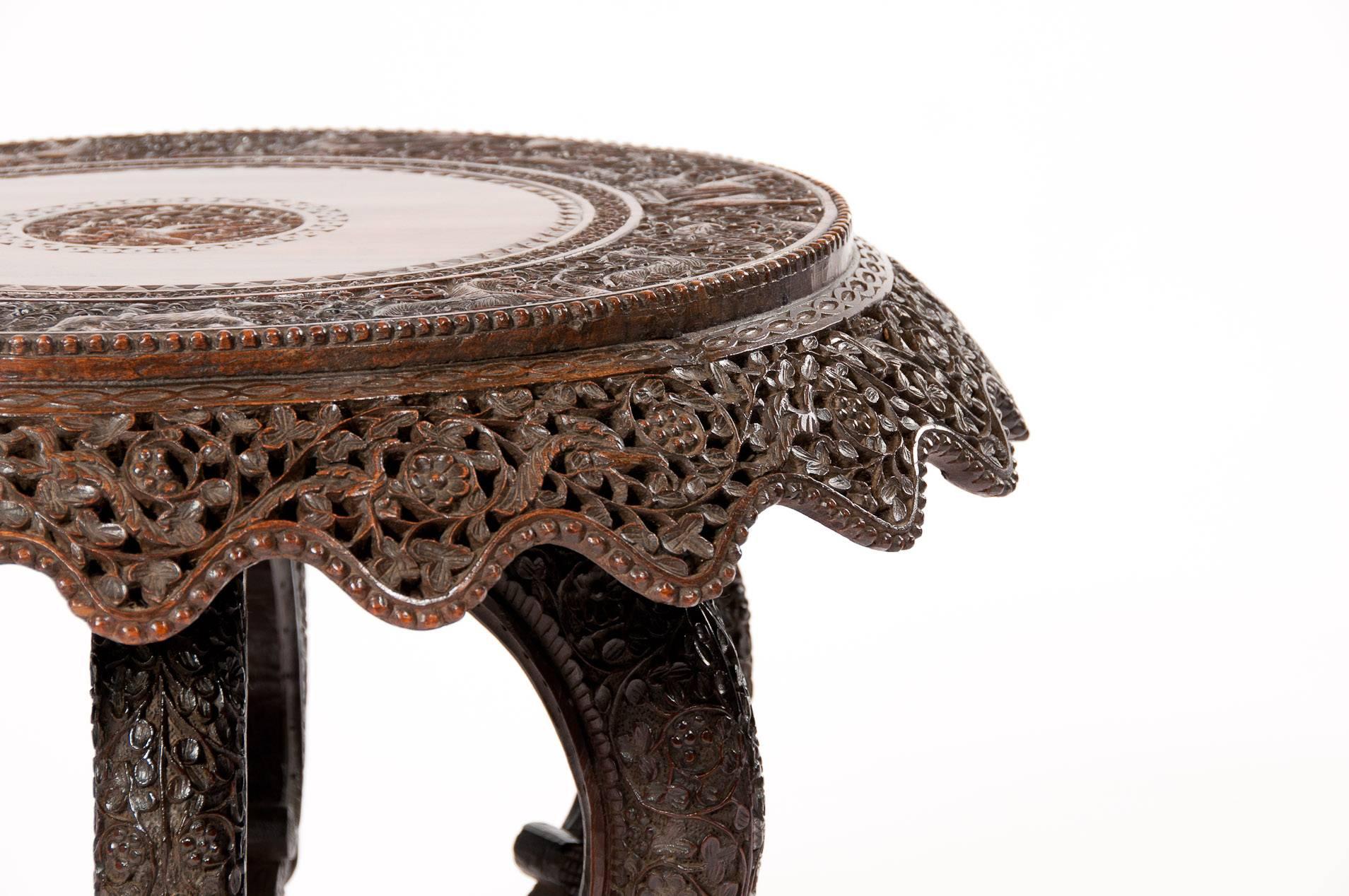 Impressive 19th Century Anglo-Indian Carved Revolving Occasional Table 1