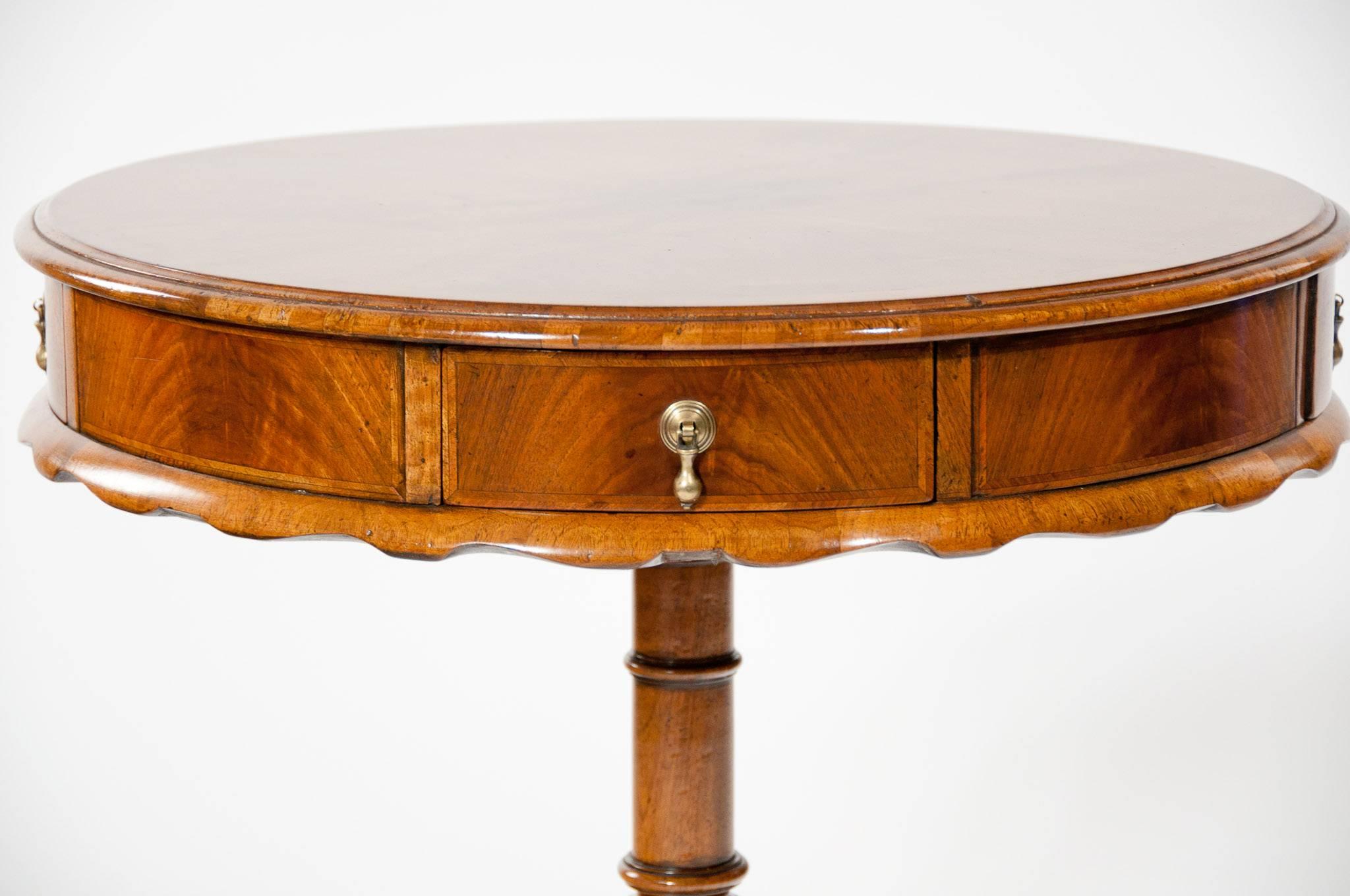 Polished Quality Antique Revolving Walnut Drum Table