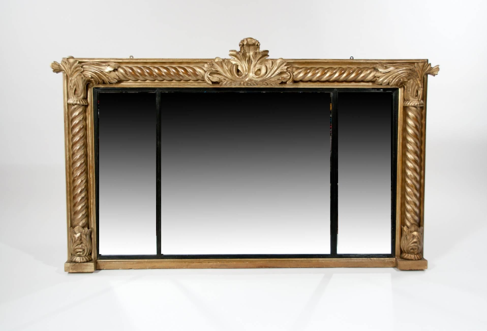 Large Late Regency Giltwood Carved Overmantle Mirror In Excellent Condition In Benington, Herts