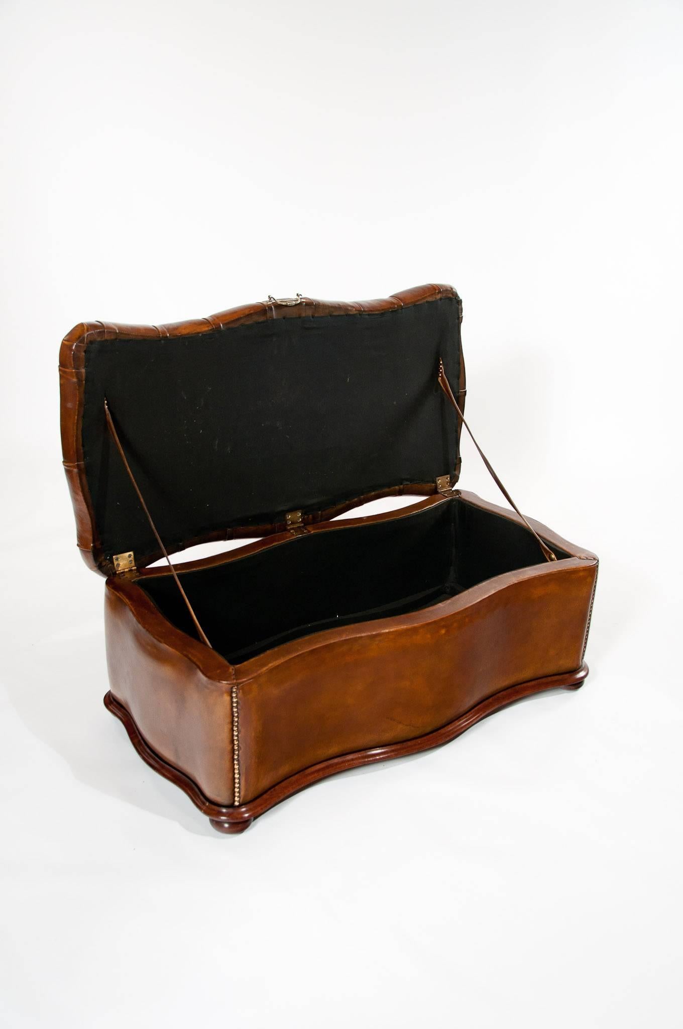 Victorian Excellent 19th Century Shaped Leather Ottoman