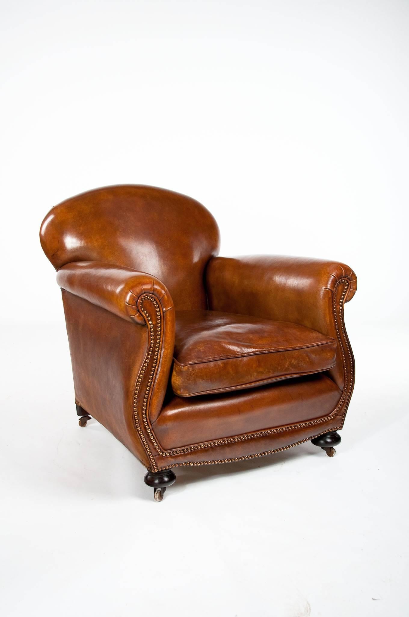 English Quality Victorian Shaped Leather Club Armchair