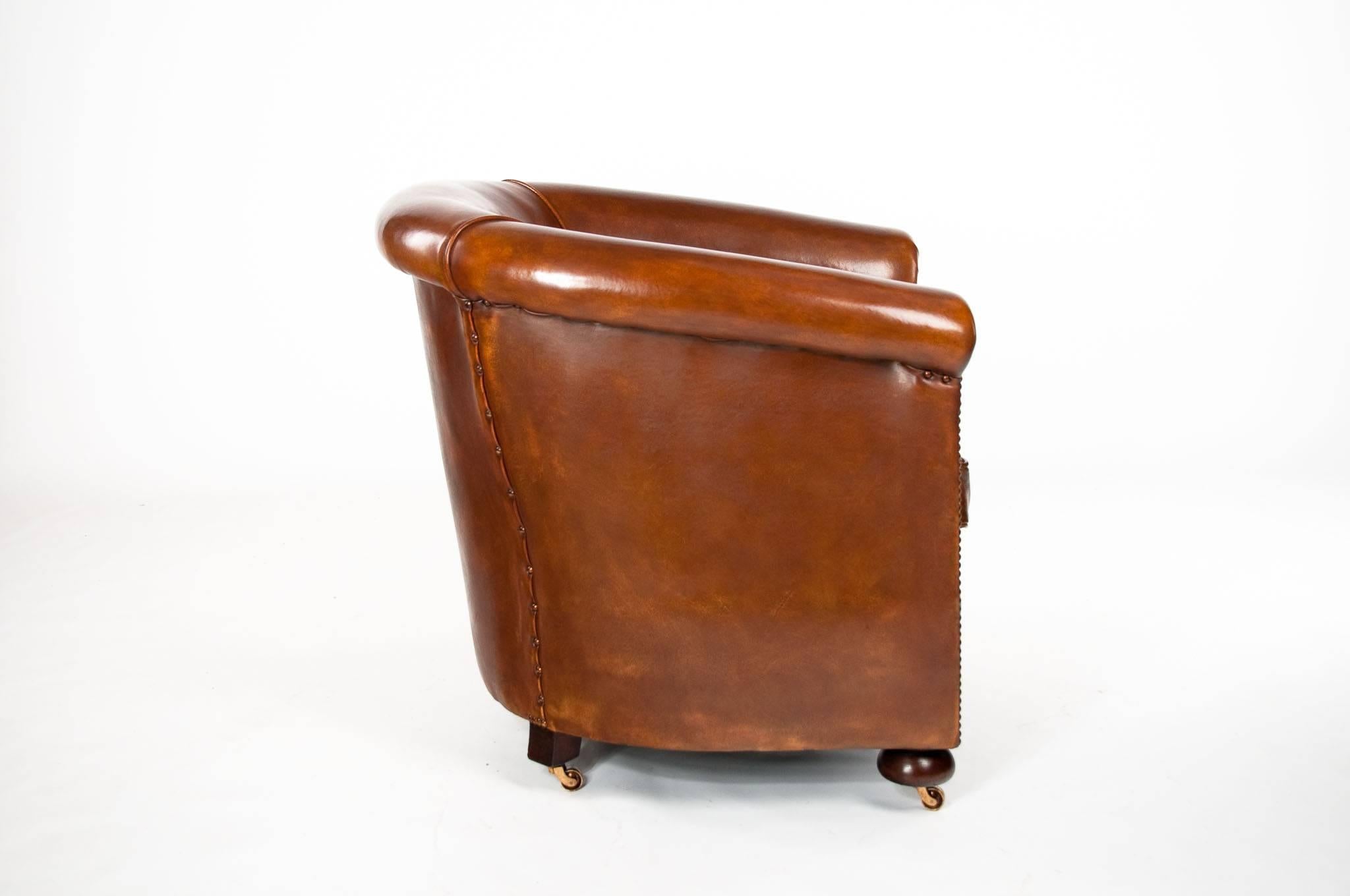 Antique Leather Tub Armchair  2