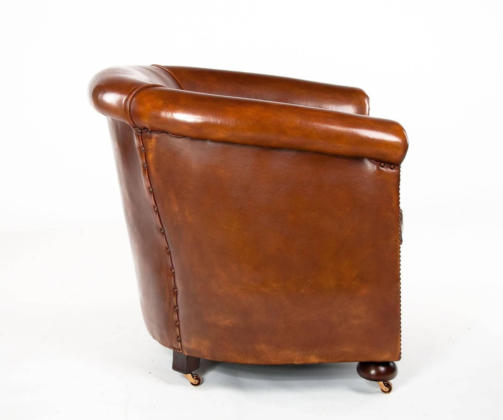 Antique Leather Tub Armchair  3