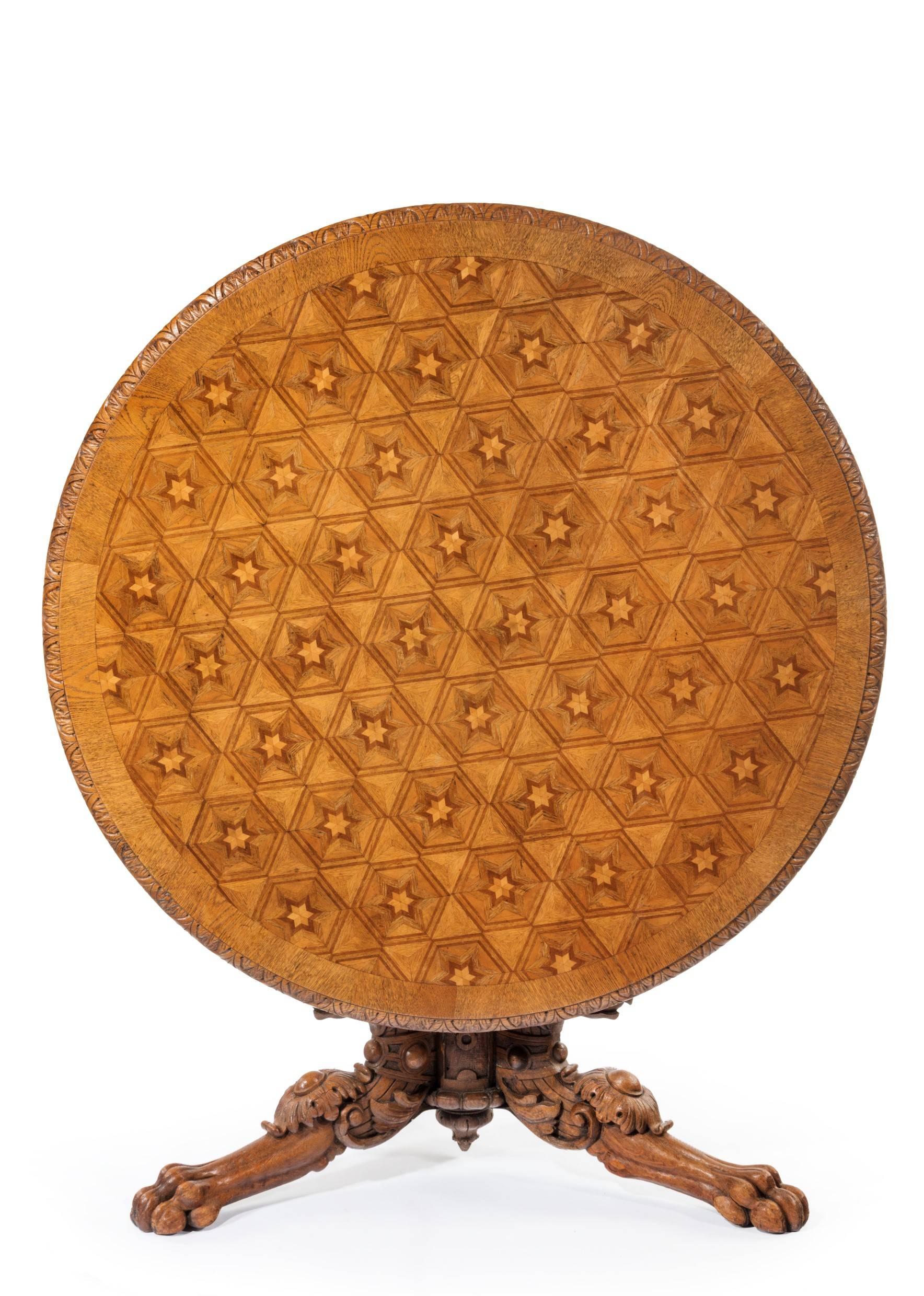19th Century Wonderful Oak Parquetry Inlaid Griffon Table