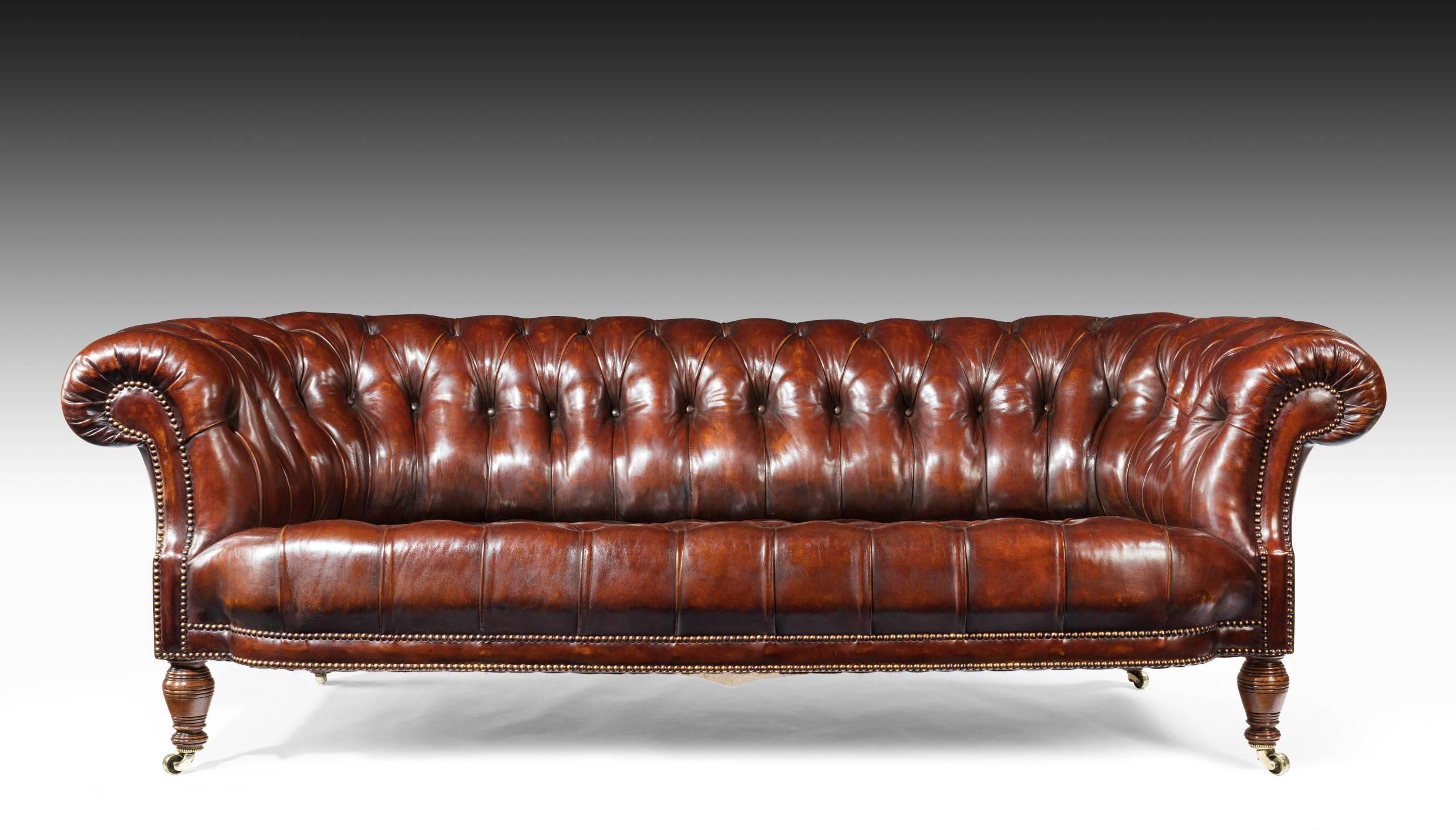 English 19th Century Walnut Holland and Sons Leather Chesterfield