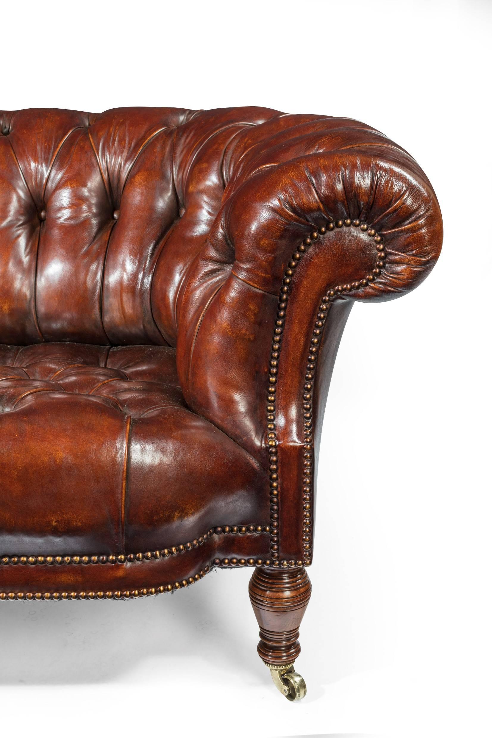 19th Century Walnut Holland and Sons Leather Chesterfield In Excellent Condition In Benington, Herts