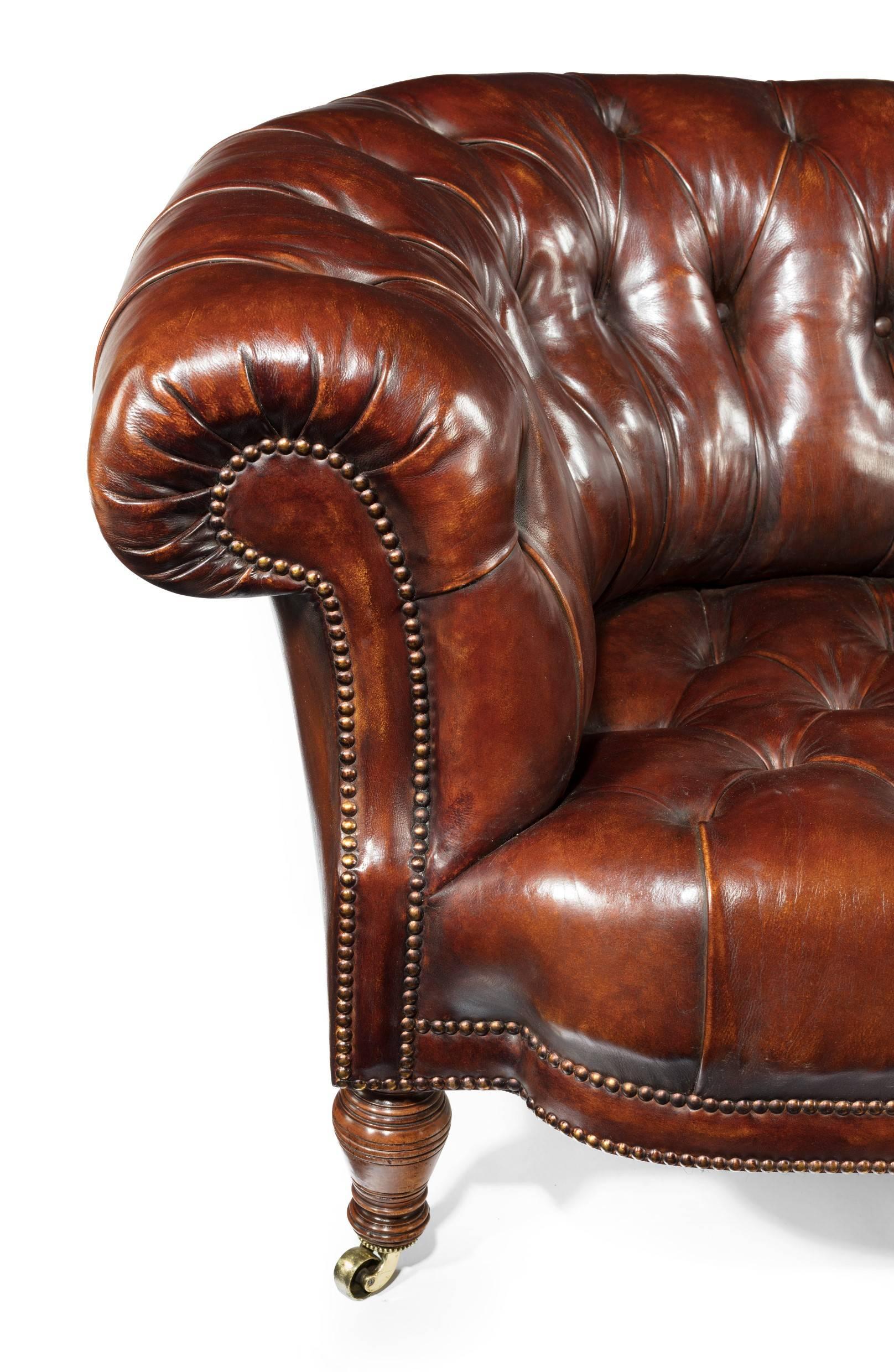 19th Century Walnut Holland and Sons Leather Chesterfield 1