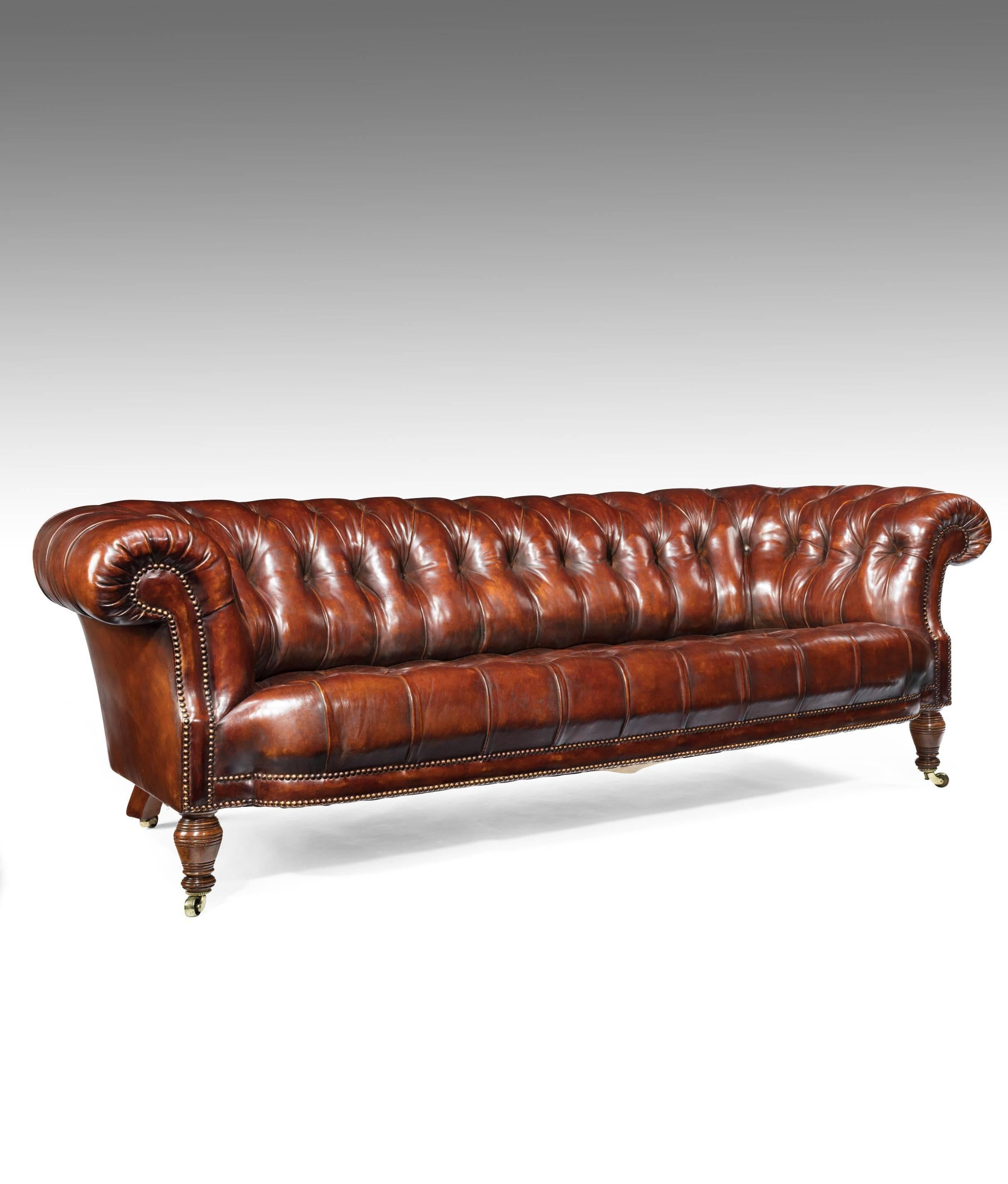 19th Century Walnut Holland and Sons Leather Chesterfield 5