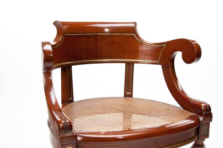 Antique French Mahogany and Brass Desk Chair at 1stDibs