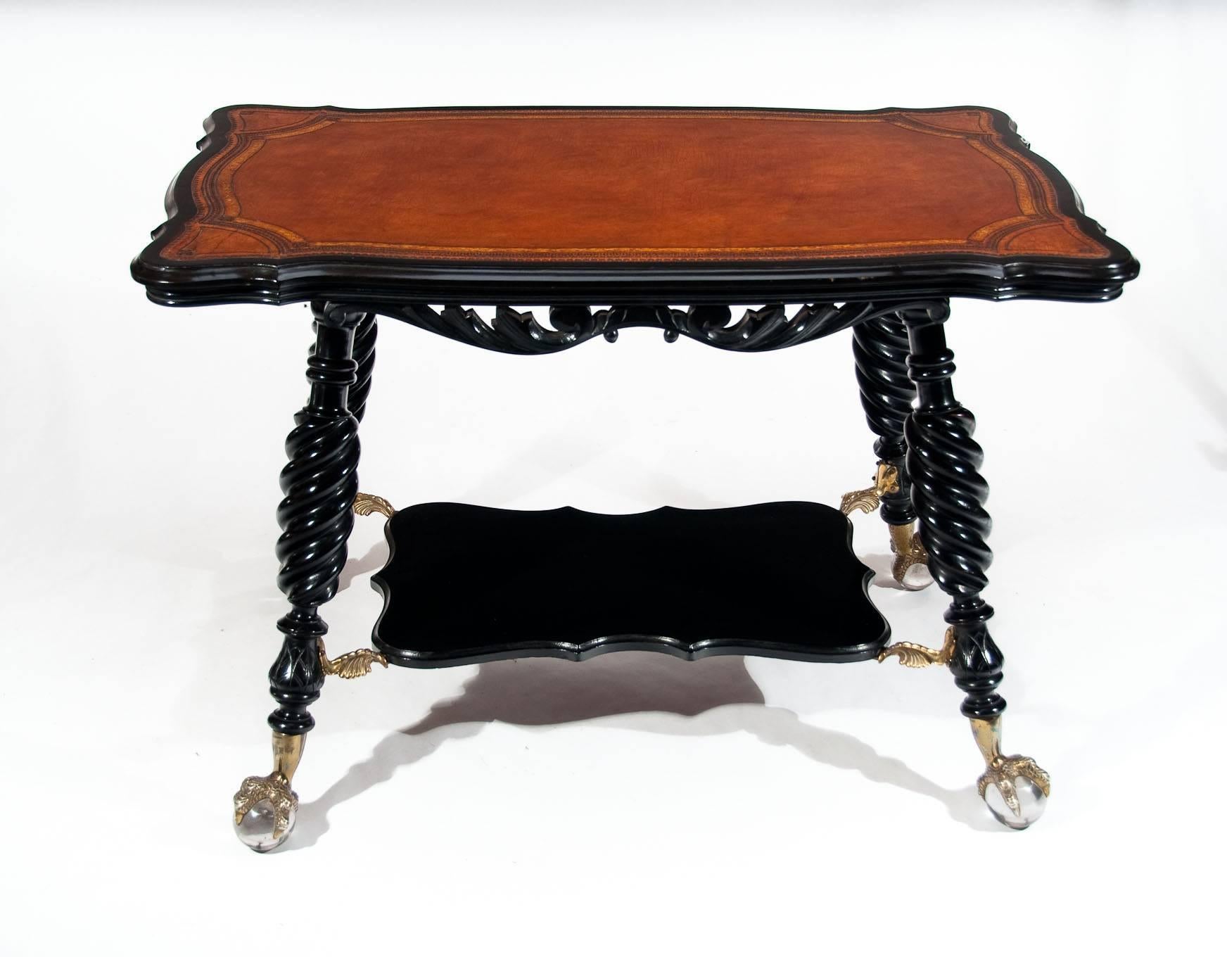 Antique Ebonized and Leathered Centre Table 1