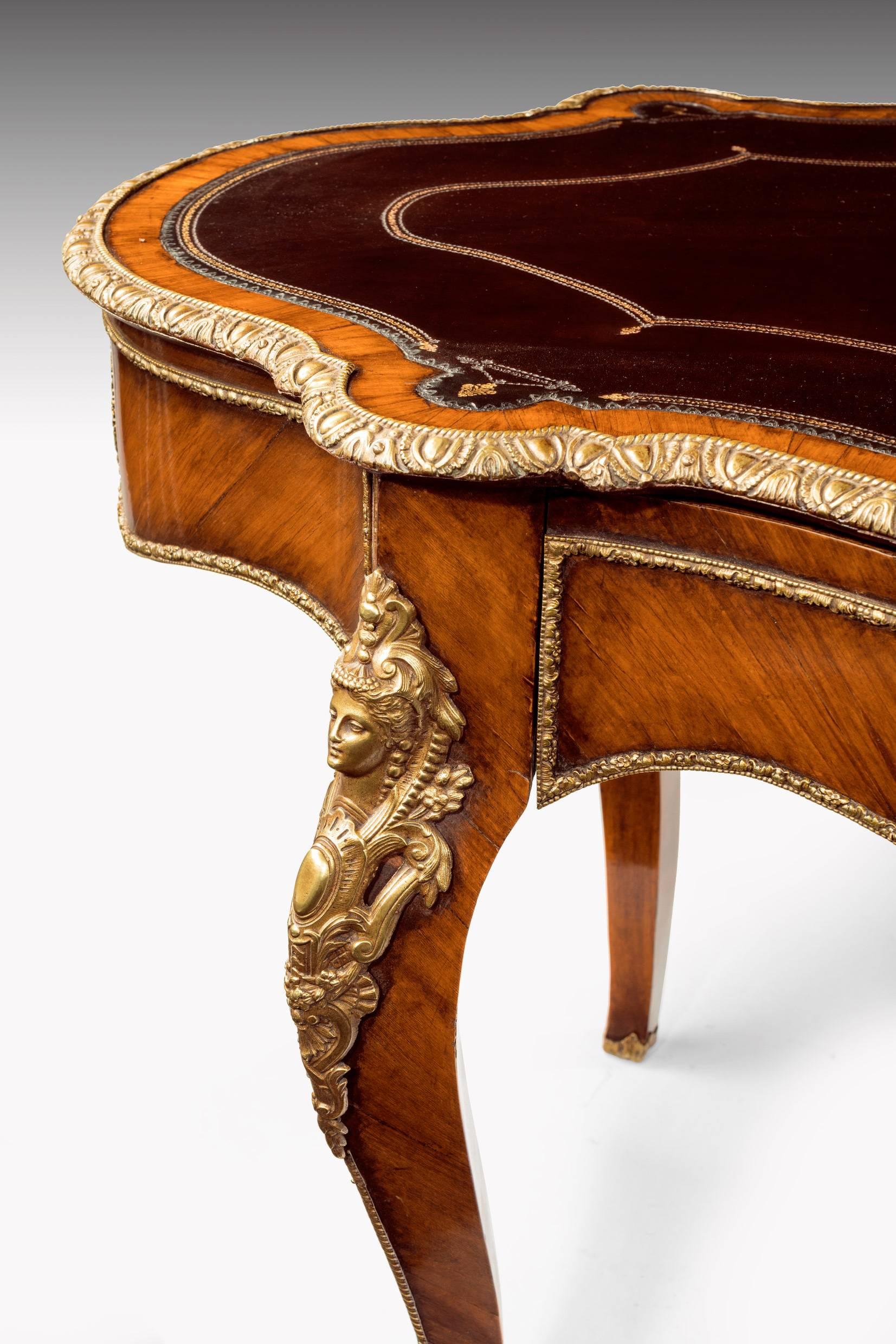 French Antique Shaped Bureau Plat with Brass Gilt Mounts