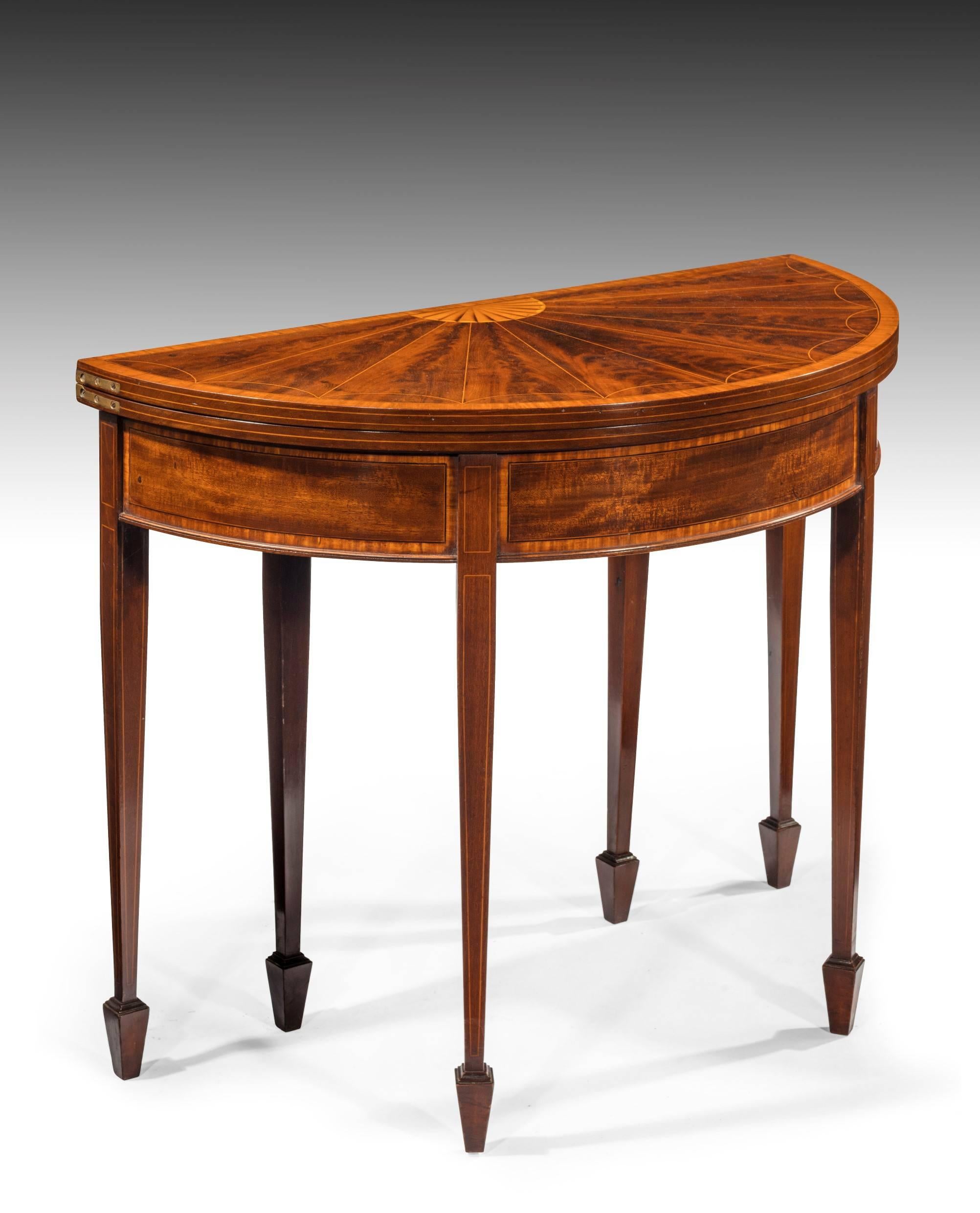 English Very Fine 19th Century Inlaid Demilune Card Table