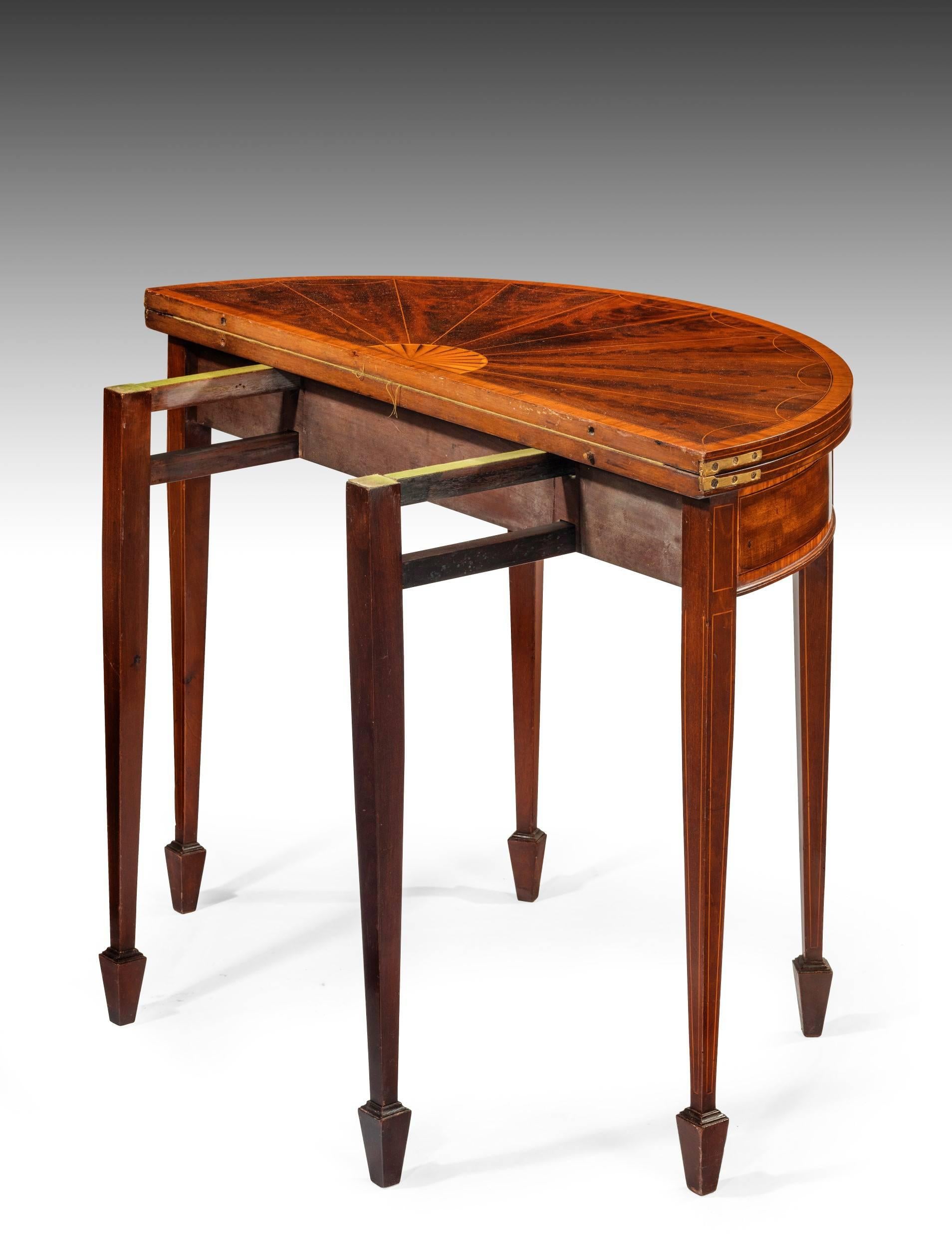 Inlay Very Fine 19th Century Inlaid Demilune Card Table