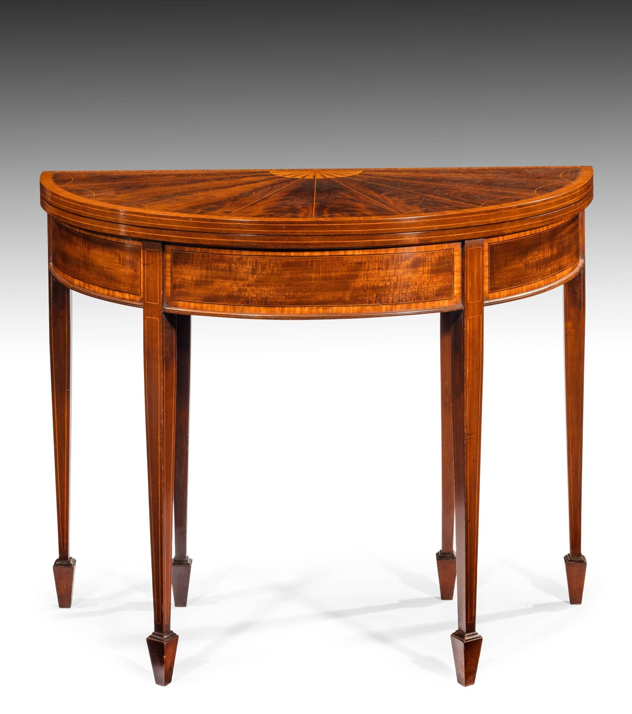 Boxwood Very Fine 19th Century Inlaid Demilune Card Table