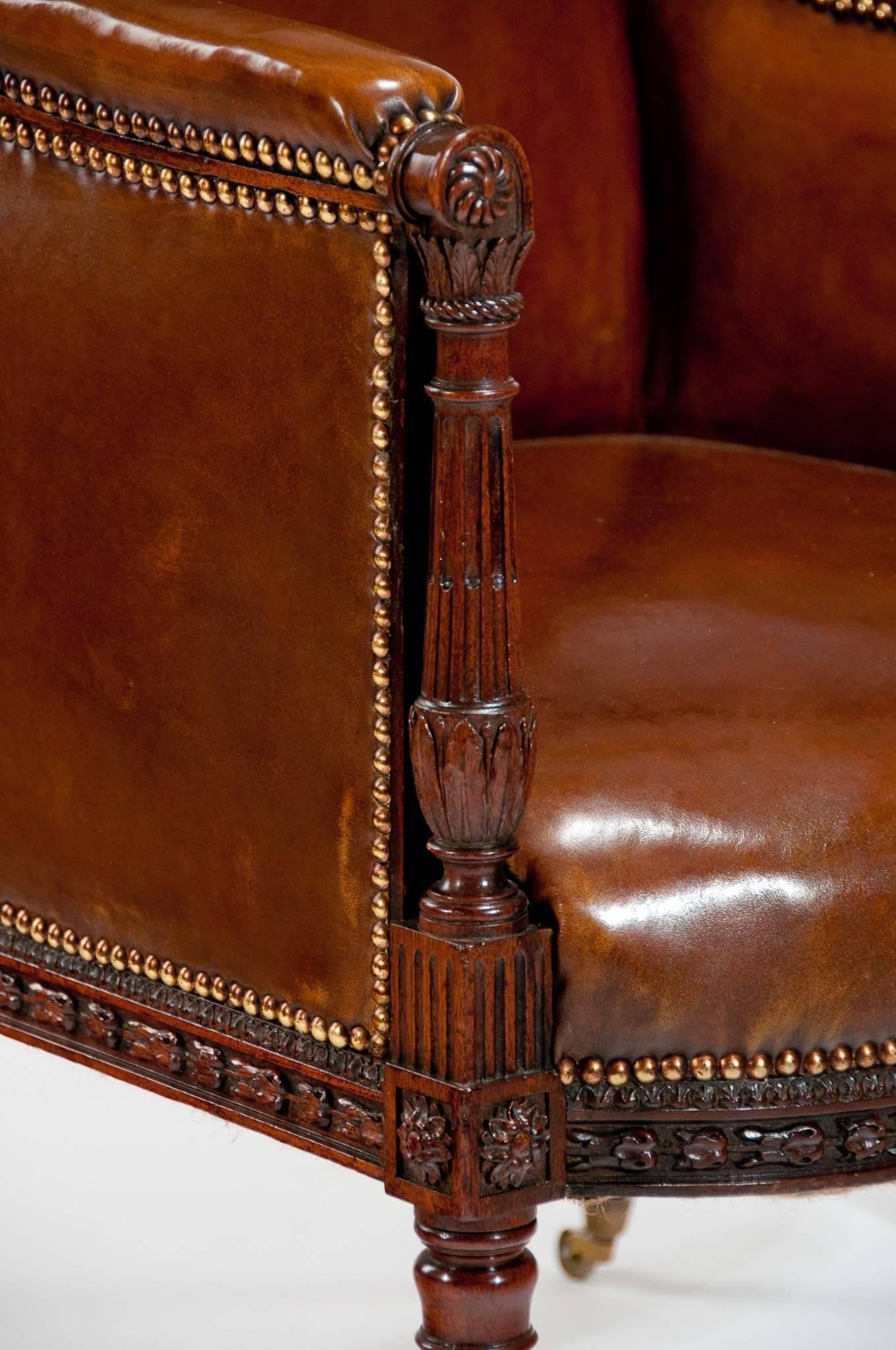 19th Century Fine Quality Antique Carved Mahogany Leather Armchair