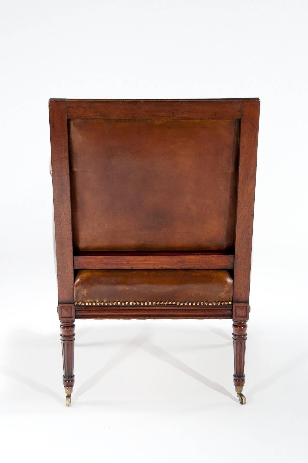 Fine Quality Antique Carved Mahogany Leather Armchair 4