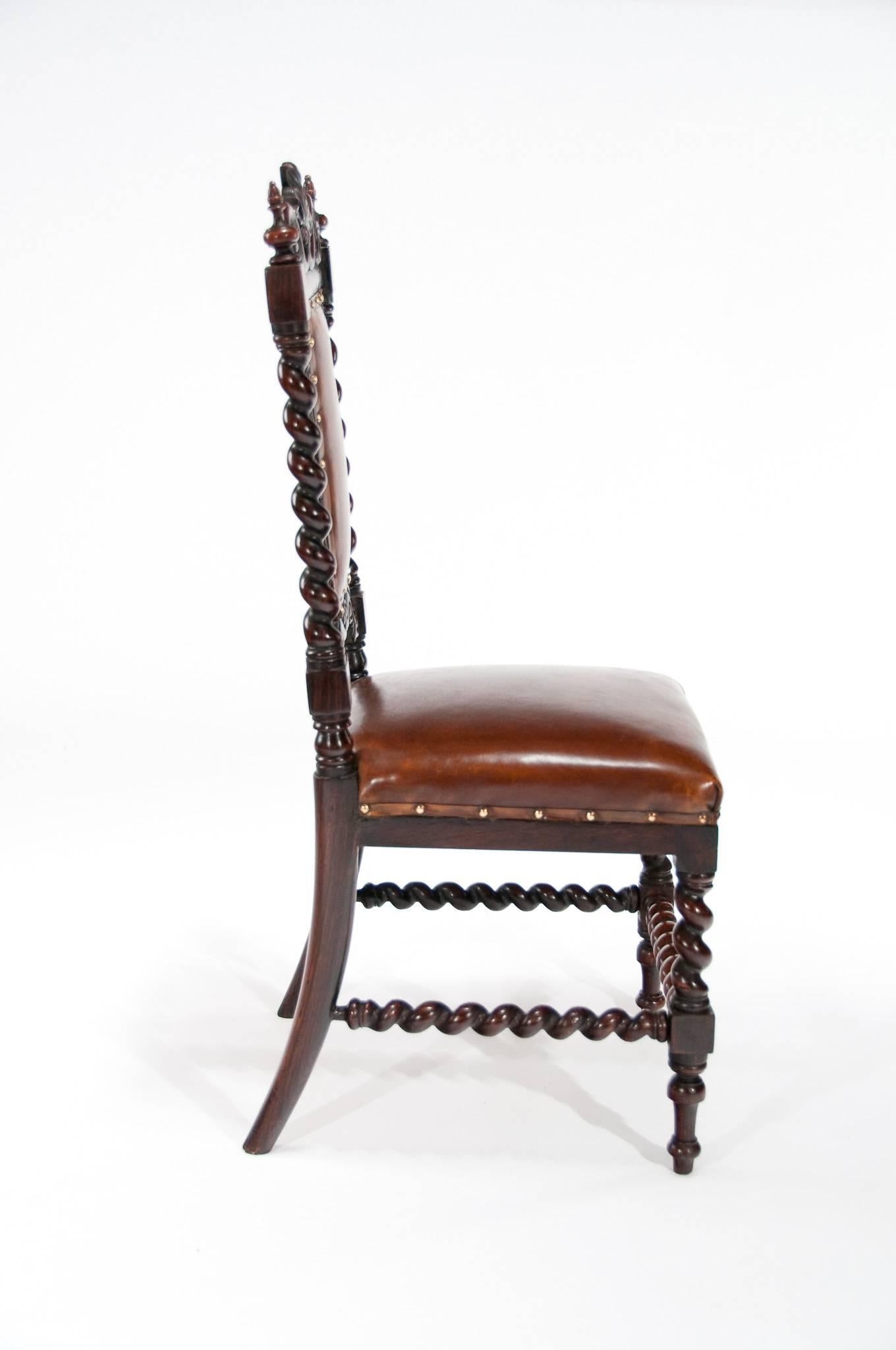 Good Quality Victorian Rosewood Leather Side Chair 3