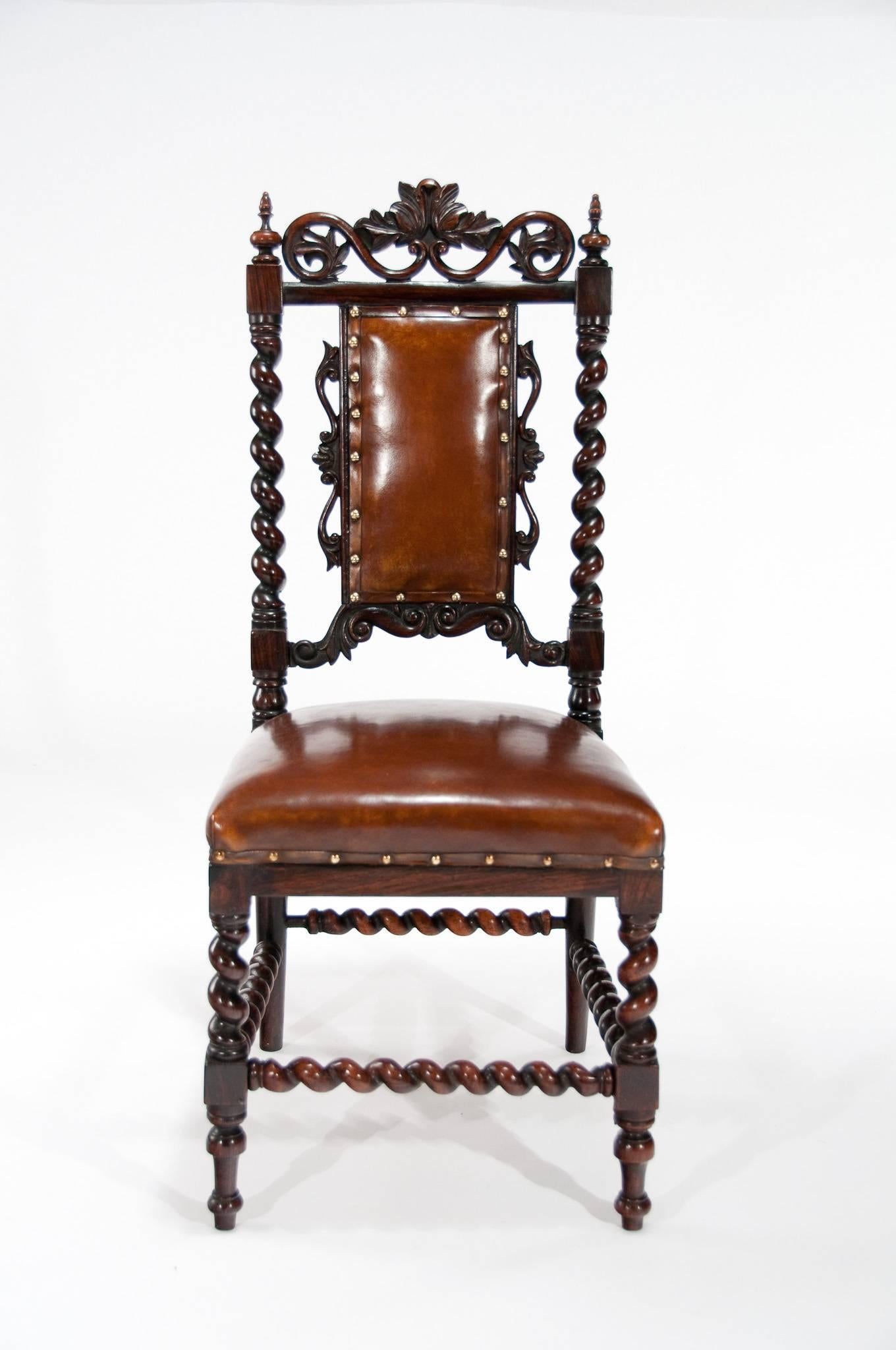 19th Century Good Quality Victorian Rosewood Leather Side Chair