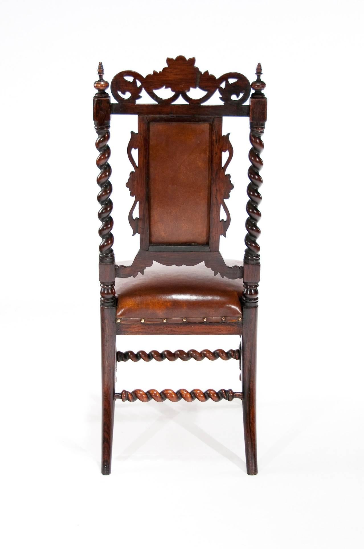 Good Quality Victorian Rosewood Leather Side Chair 4