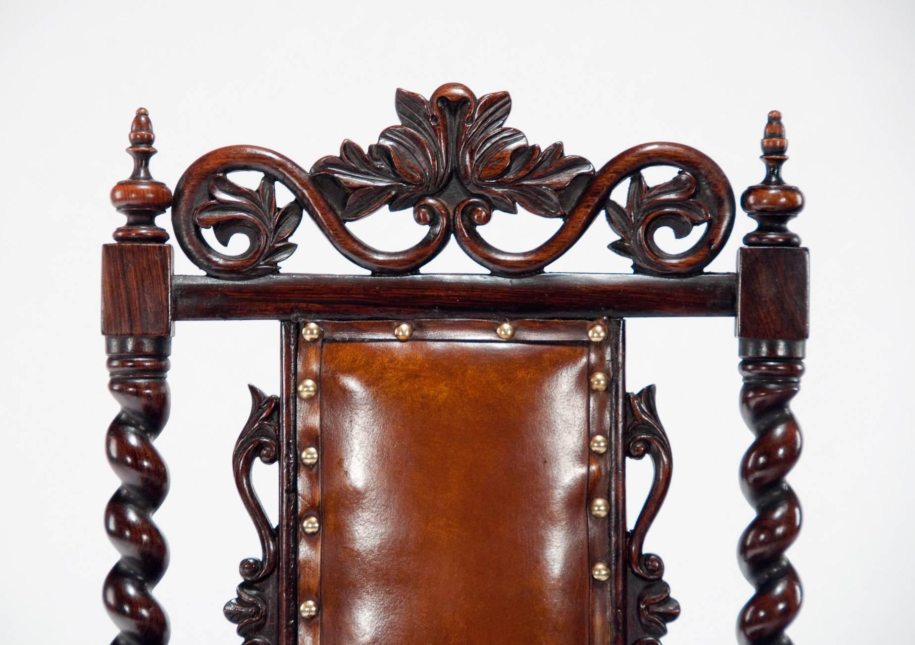 Good Quality Victorian Rosewood Leather Side Chair 2