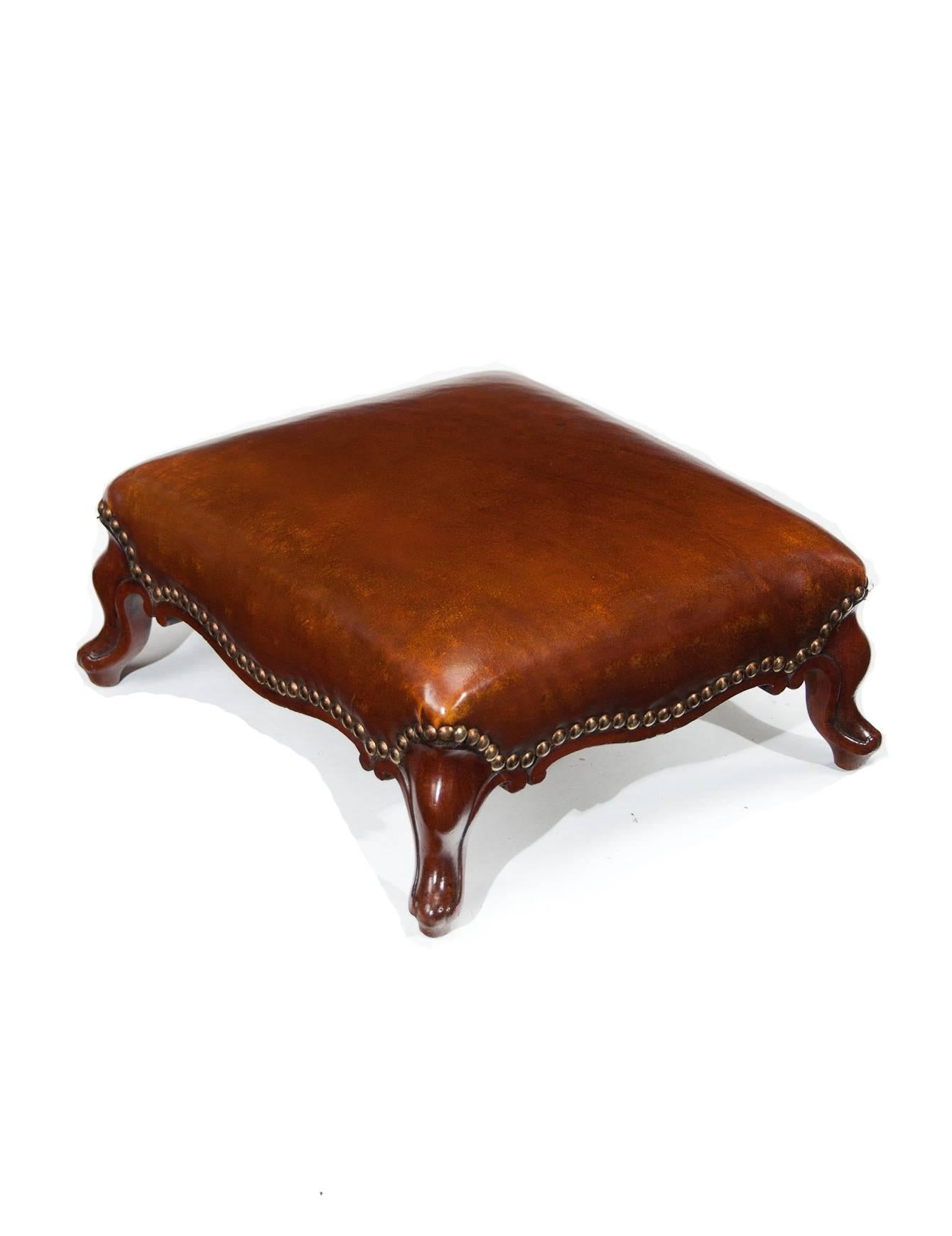 Late 19th Century Good Pair of Leather Upholstered Victorian Mahogany Footstools