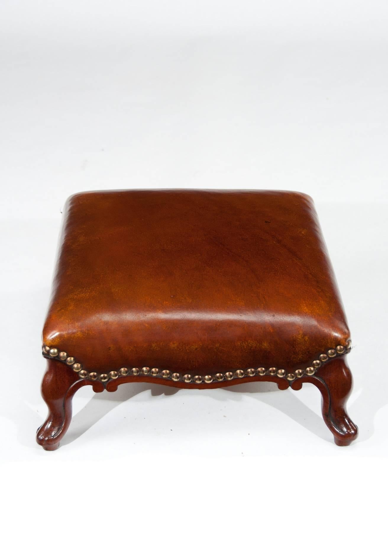 Good Pair of Leather Upholstered Victorian Mahogany Footstools 2