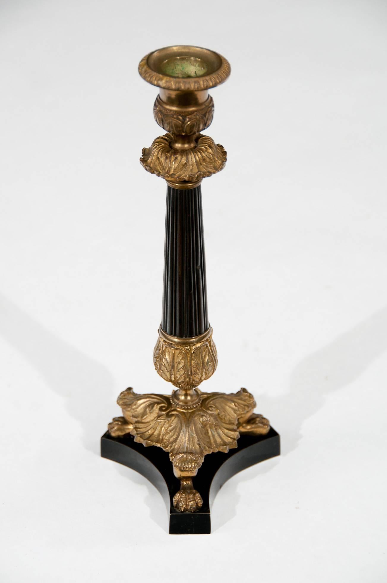 Good Decorative Pair of Bronze and Gilt French Candlesticks 2