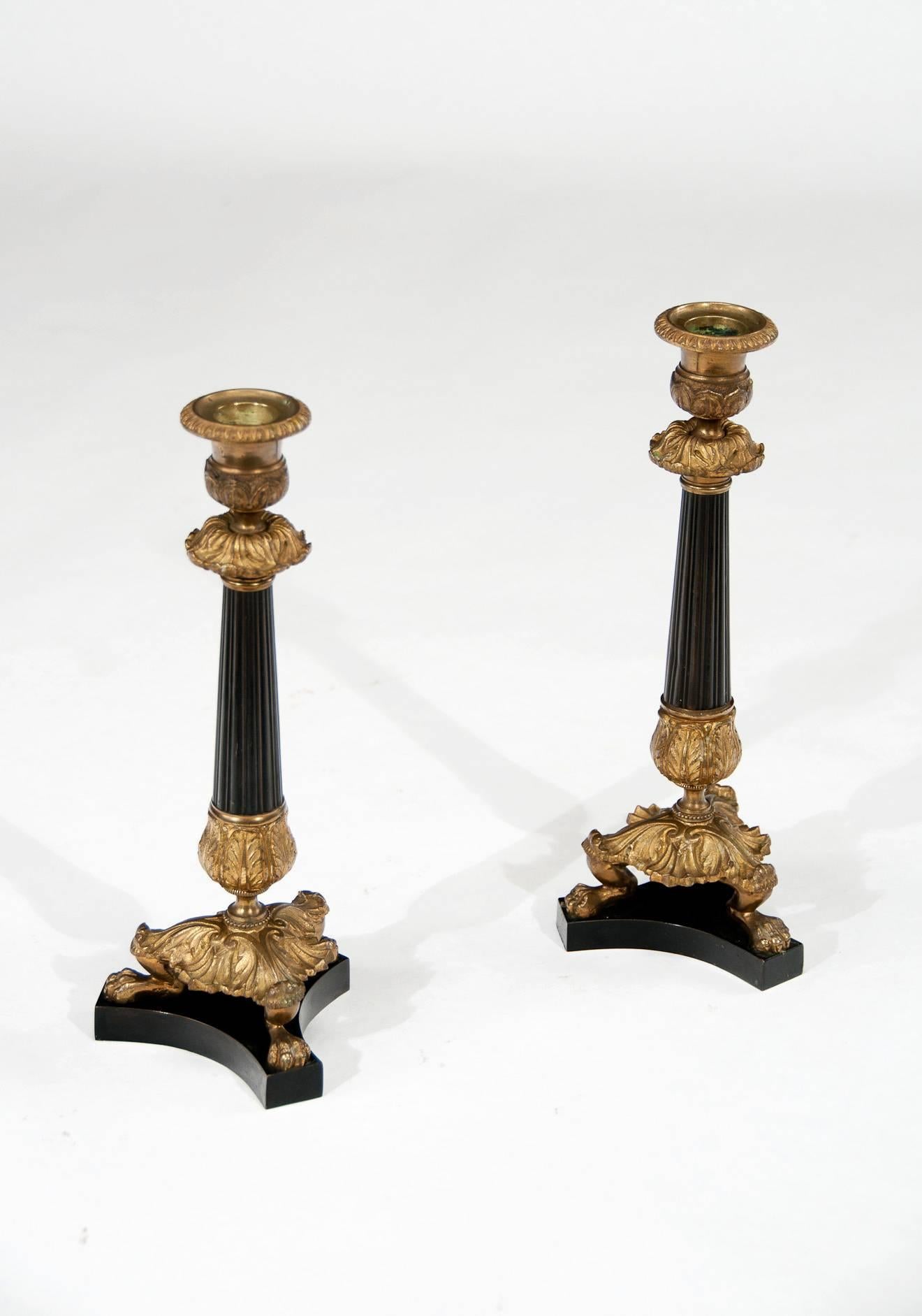 Good Decorative Pair of Bronze and Gilt French Candlesticks 3