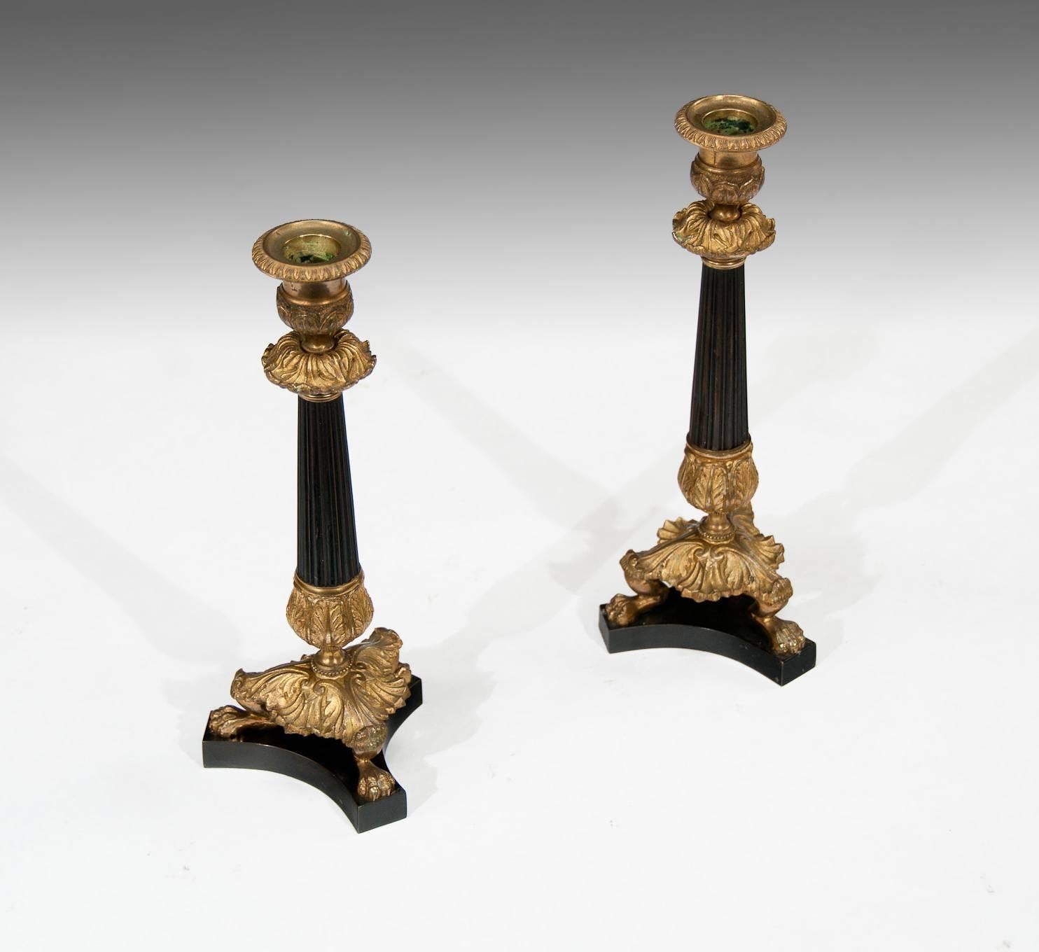 Empire Revival Good Decorative Pair of Bronze and Gilt French Candlesticks