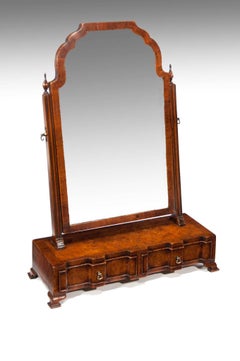 Fine Quality Antique Burr Walnut Shaped Front Dressing or Toilet Mirror