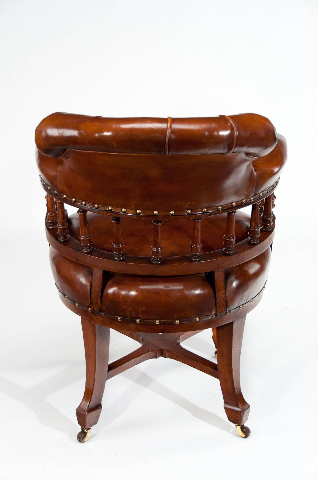 Quality Victorian Oak Leathered Revolving Desk Chair by S & H Jewell 2