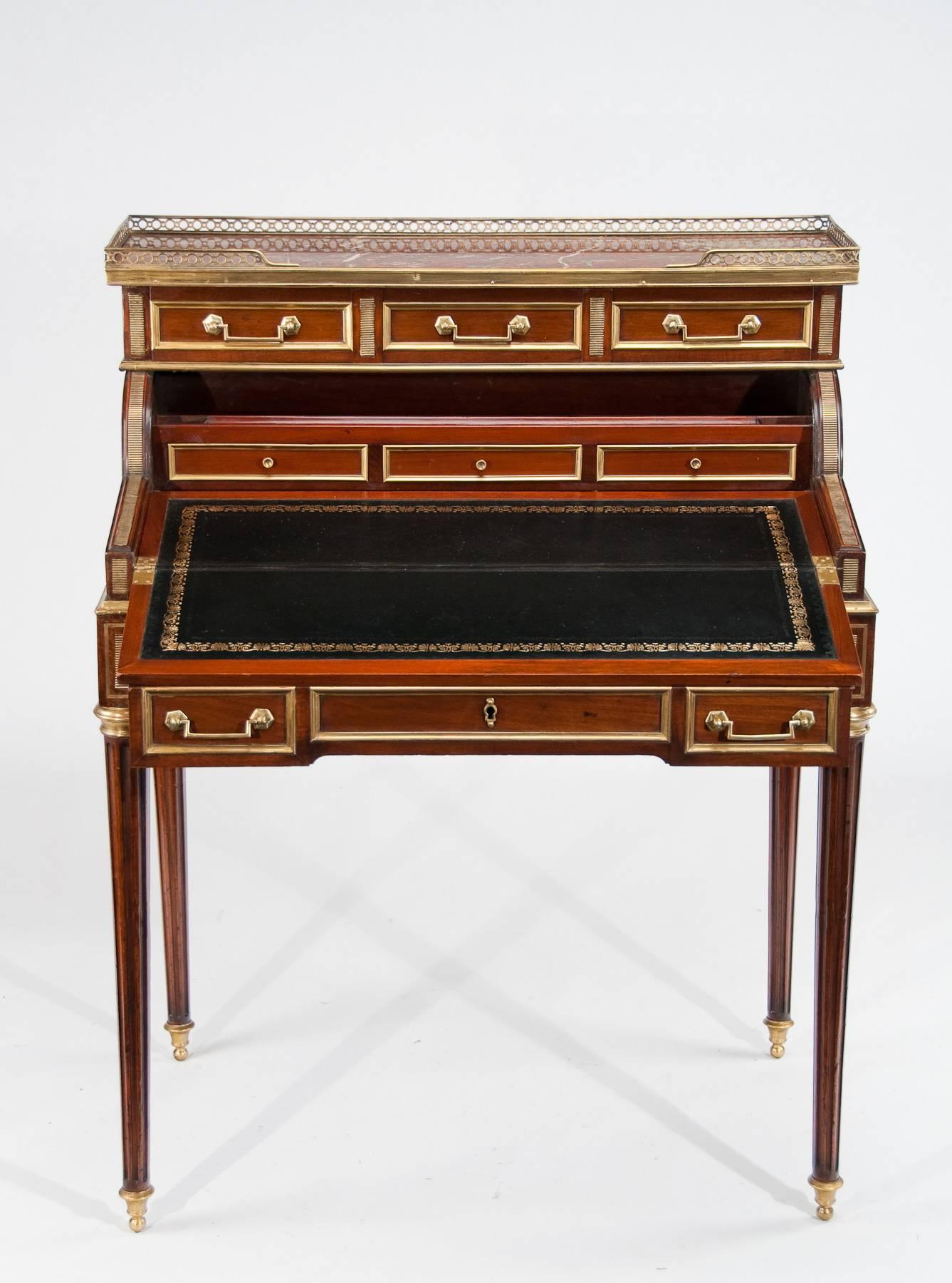 Fine Louis XVI Style Mahogany and Brass Tambour Ladies Writing Desk In Excellent Condition In Benington, Herts