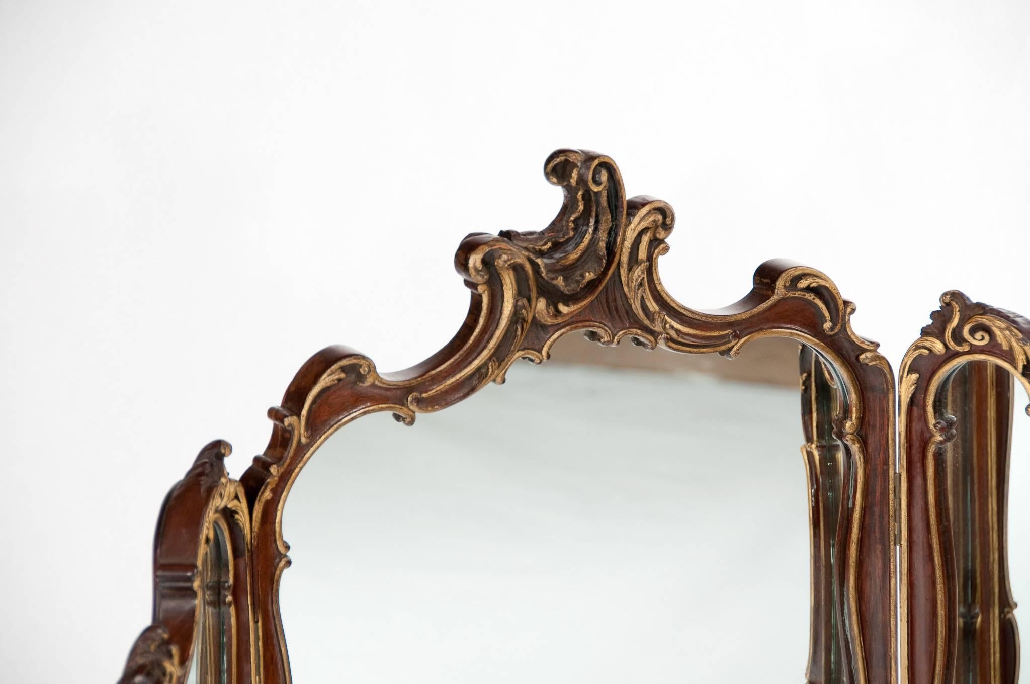 19th Century Antique Mahogany Triptych Dressing Mirror