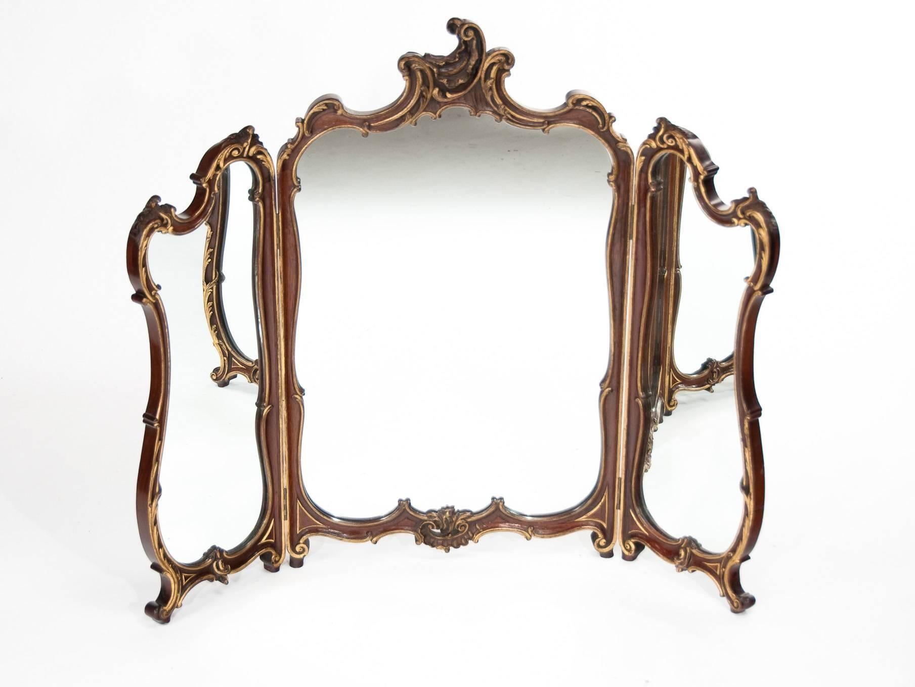 Antique Mahogany Triptych Dressing Mirror 1