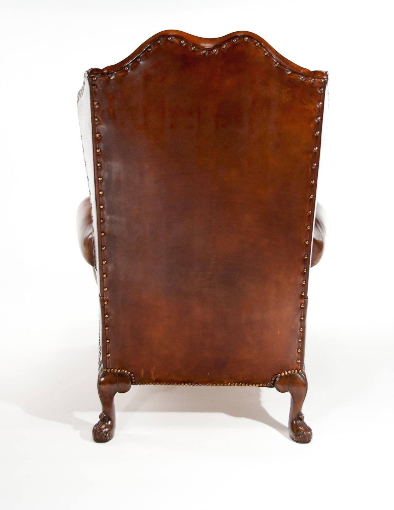 Quality Walnut Leather Upholstered Wing Chair 4