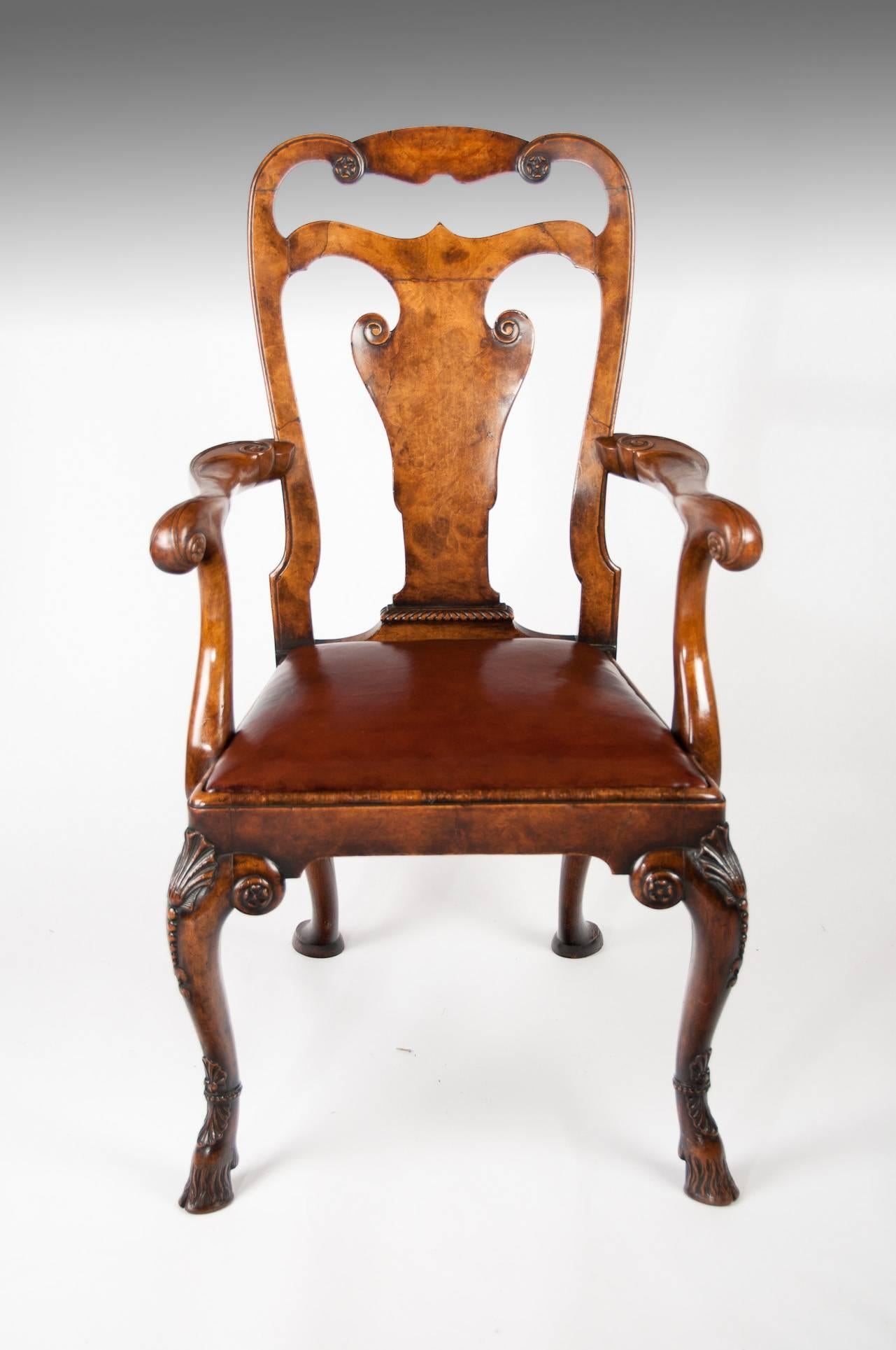 Leather Superb Antique Walnut Desk Chair by Charles Tozer