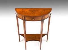 Extremely Fine Marquetry Satinwood Demilune Console Table by Hampton & Sons