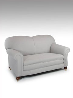 Good Quality Victorian Drop End Sofa Settee in a Grey Linen