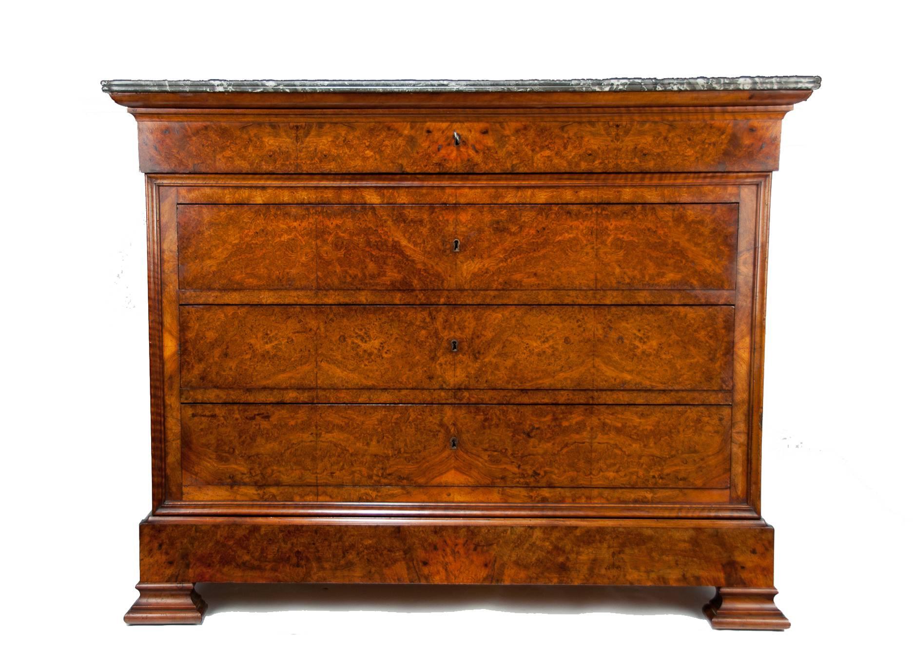 Extremely Fine Burr Walnut Louis Philippe Marble Top Commode/Chest  3