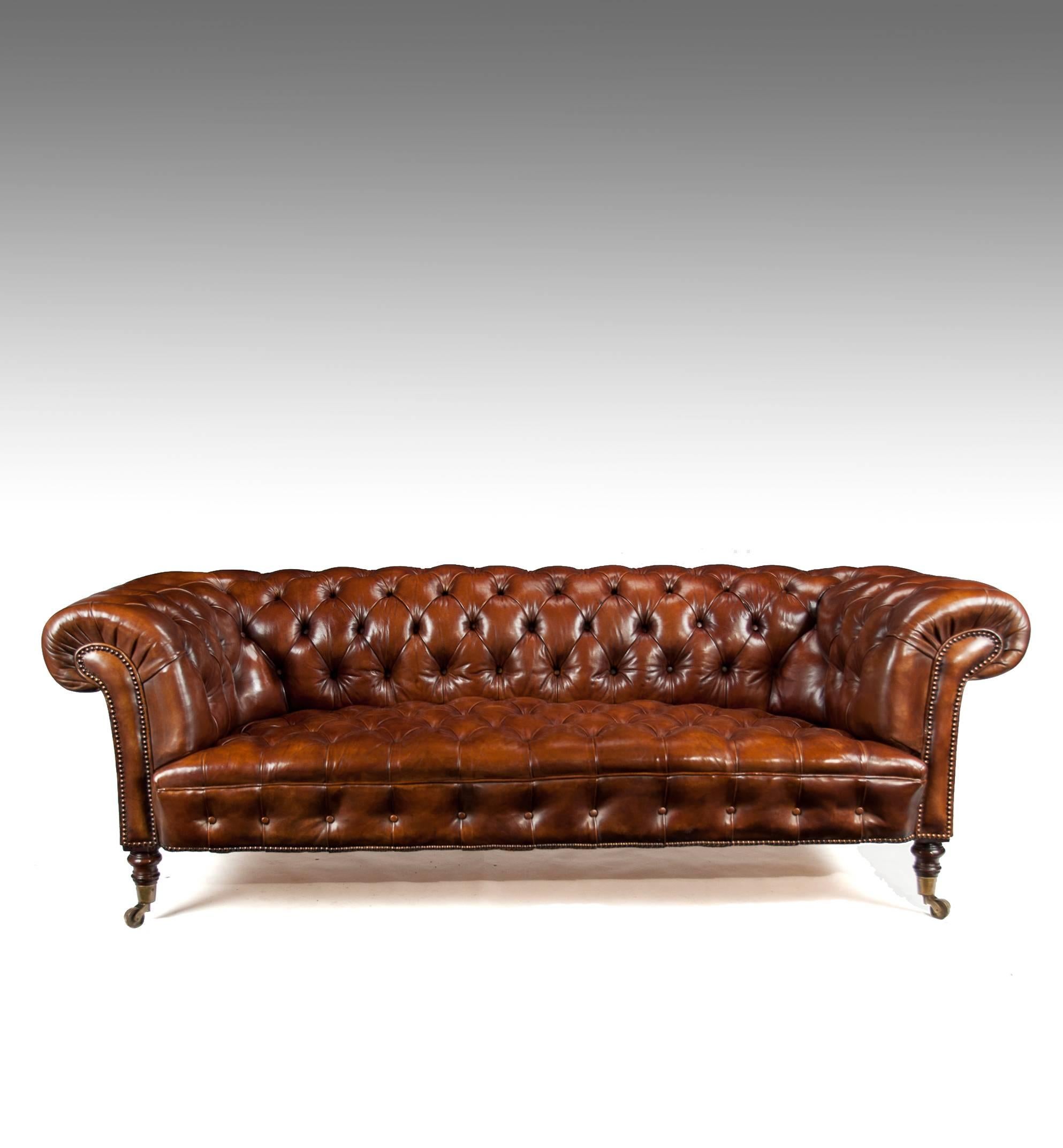 English Fine Antique 19th Century Leather Upholstered Chesterfield