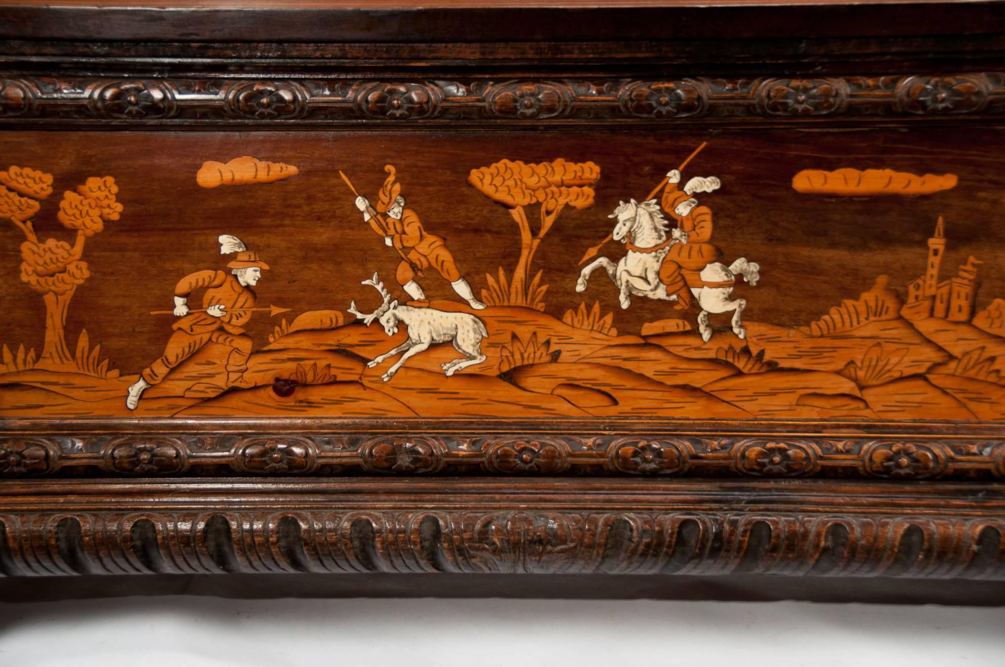 Fine 19th Century Northern Italian Marquetry Cassapanca or Hall Bench 5