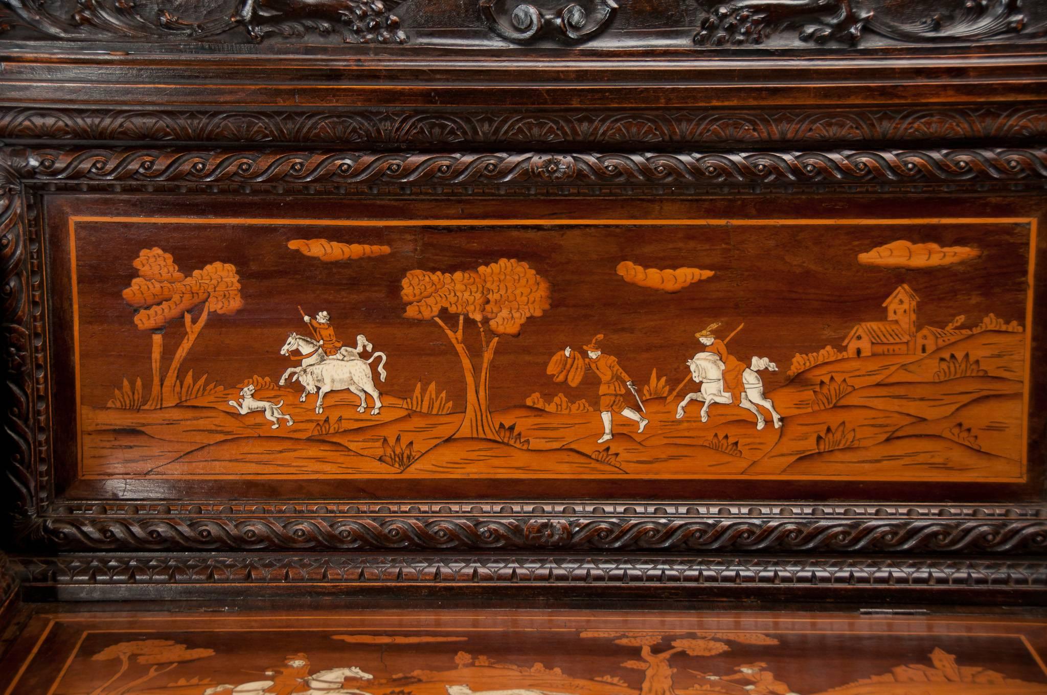 Fine 19th Century Northern Italian Marquetry Cassapanca or Hall Bench 3